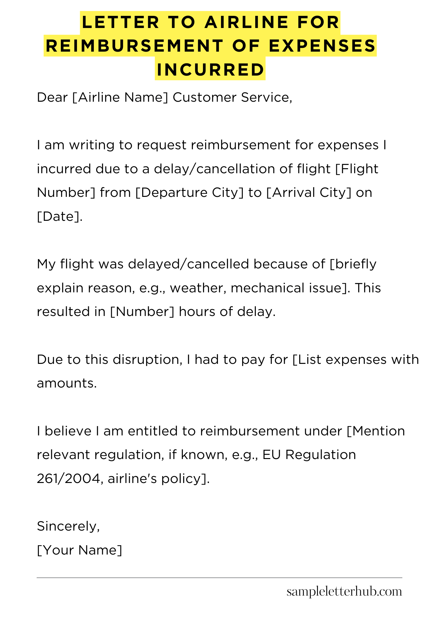 Letter To Airline For Reimbursement Of Expenses Incurred