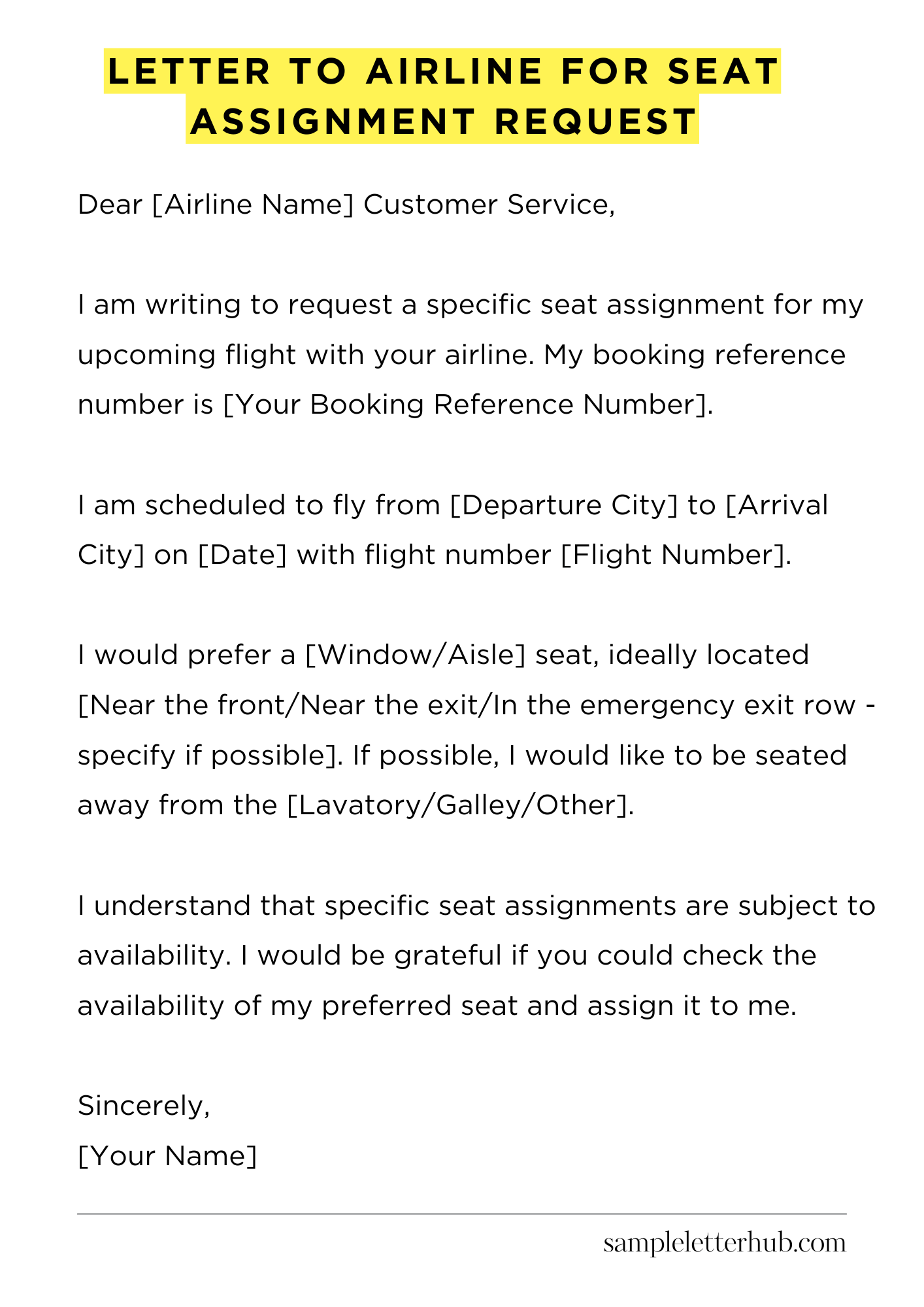Letter To Airline For Seat Assignment Request