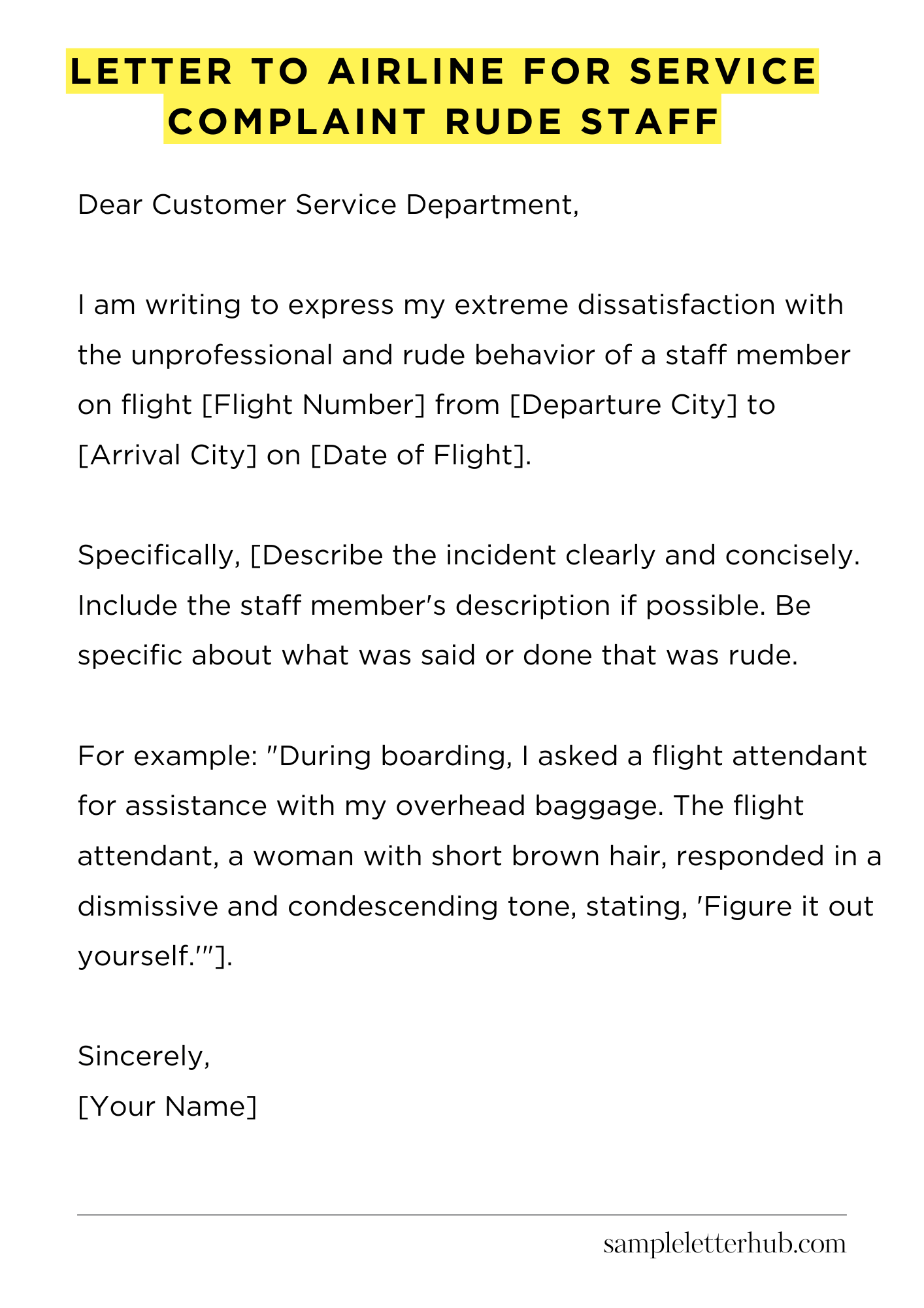 Letter To Airline For Service Complaint Rude Staff