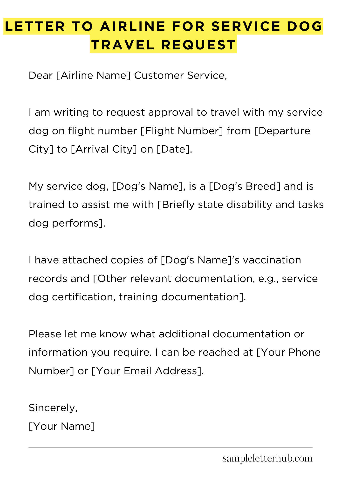Letter To Airline For Service Dog Travel Request