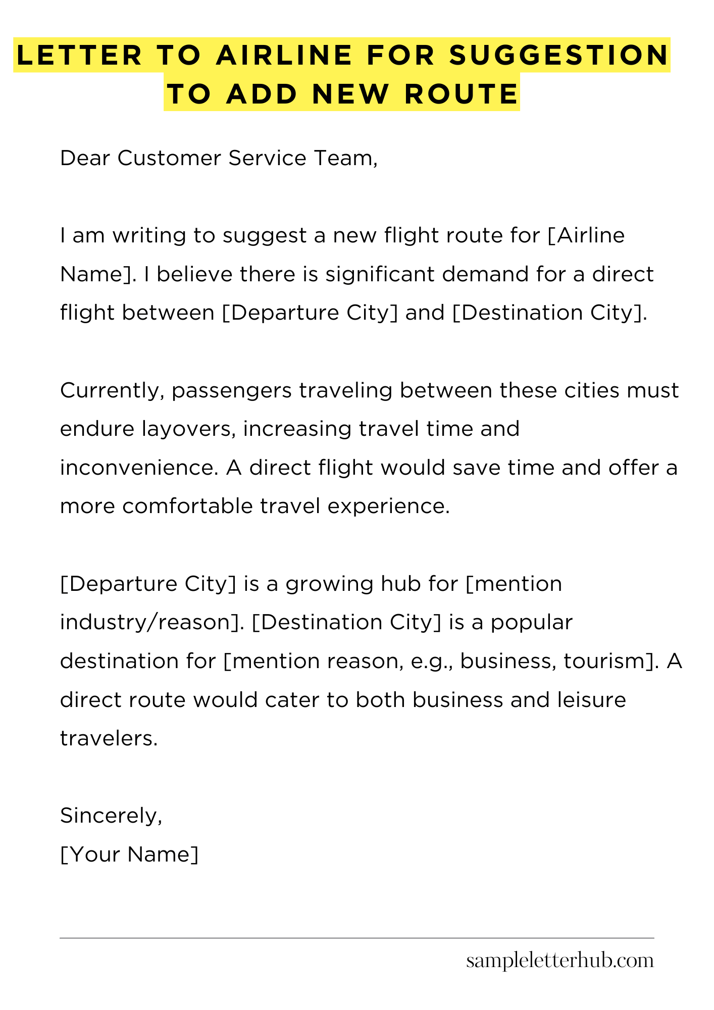 Letter To Airline For Suggestion To Add New Route