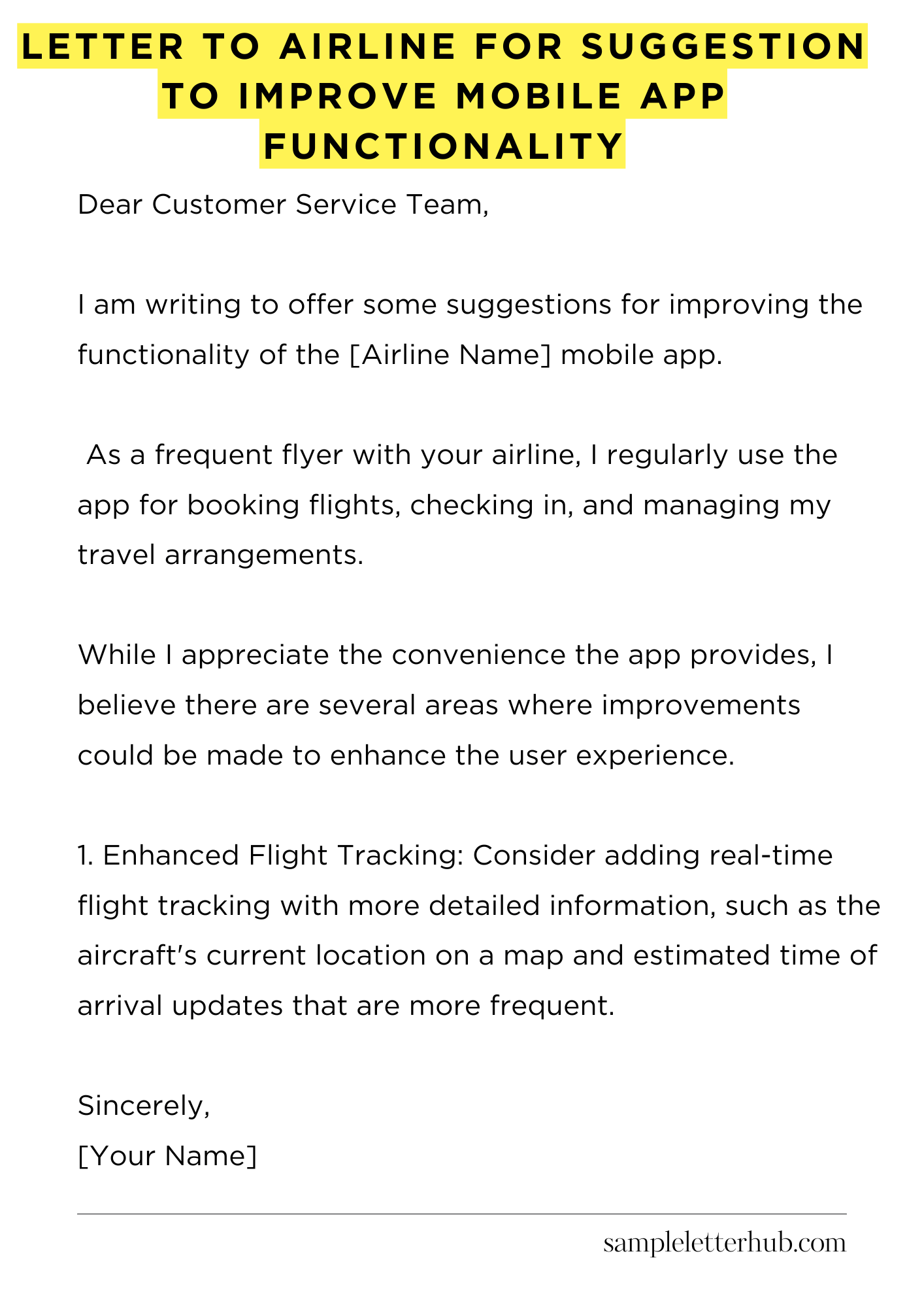 Letter To Airline For Suggestion To Improve Mobile App Functionality
