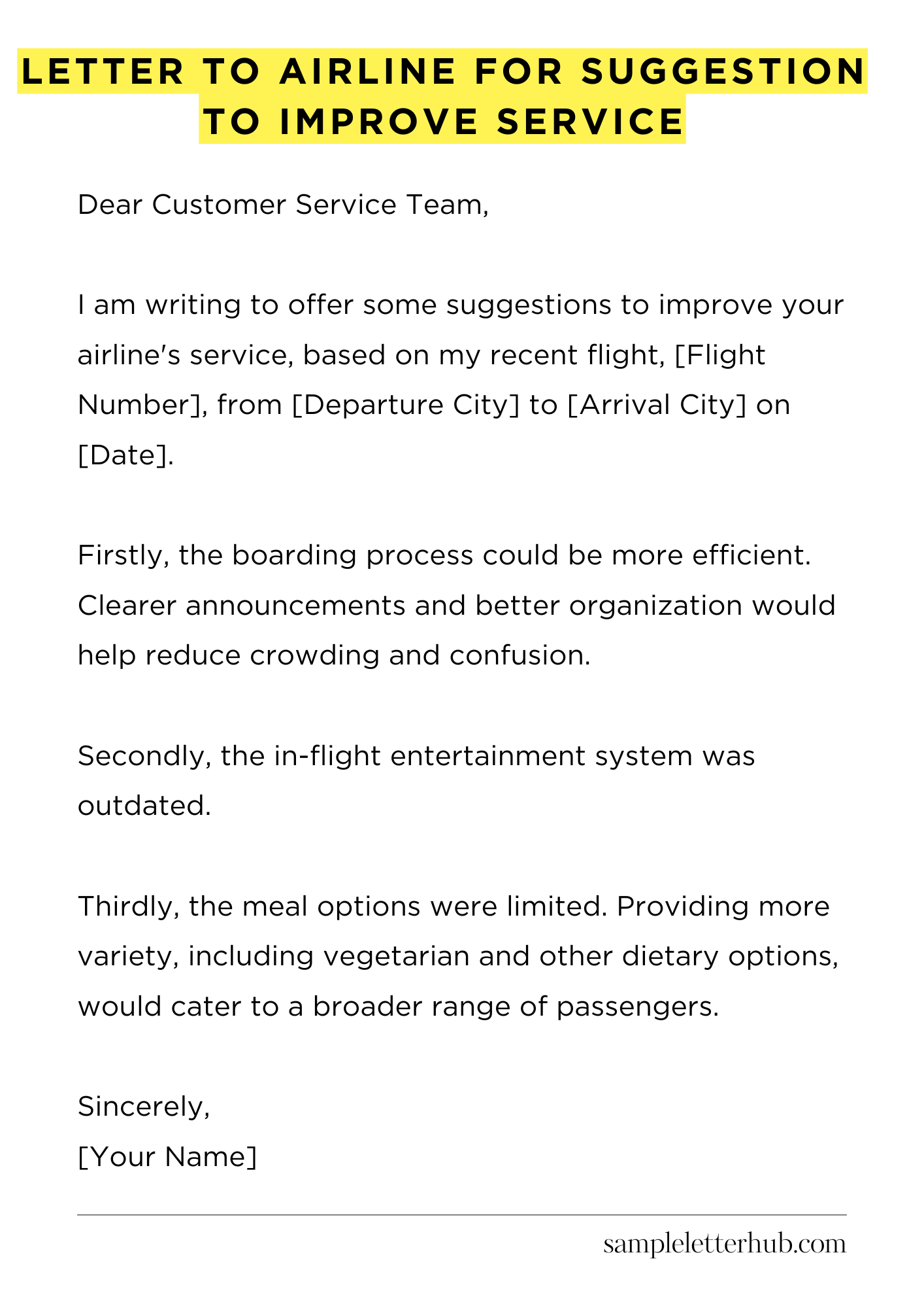 Letter To Airline For Suggestion To Improve Service