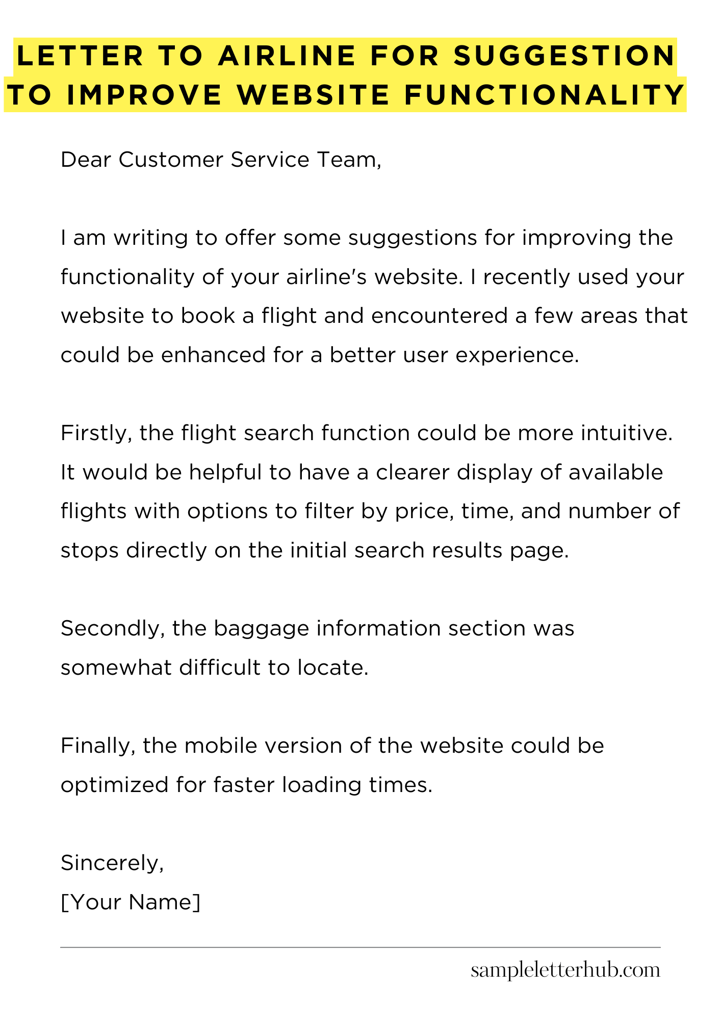 Letter To Airline For Suggestion To Improve Website Functionality