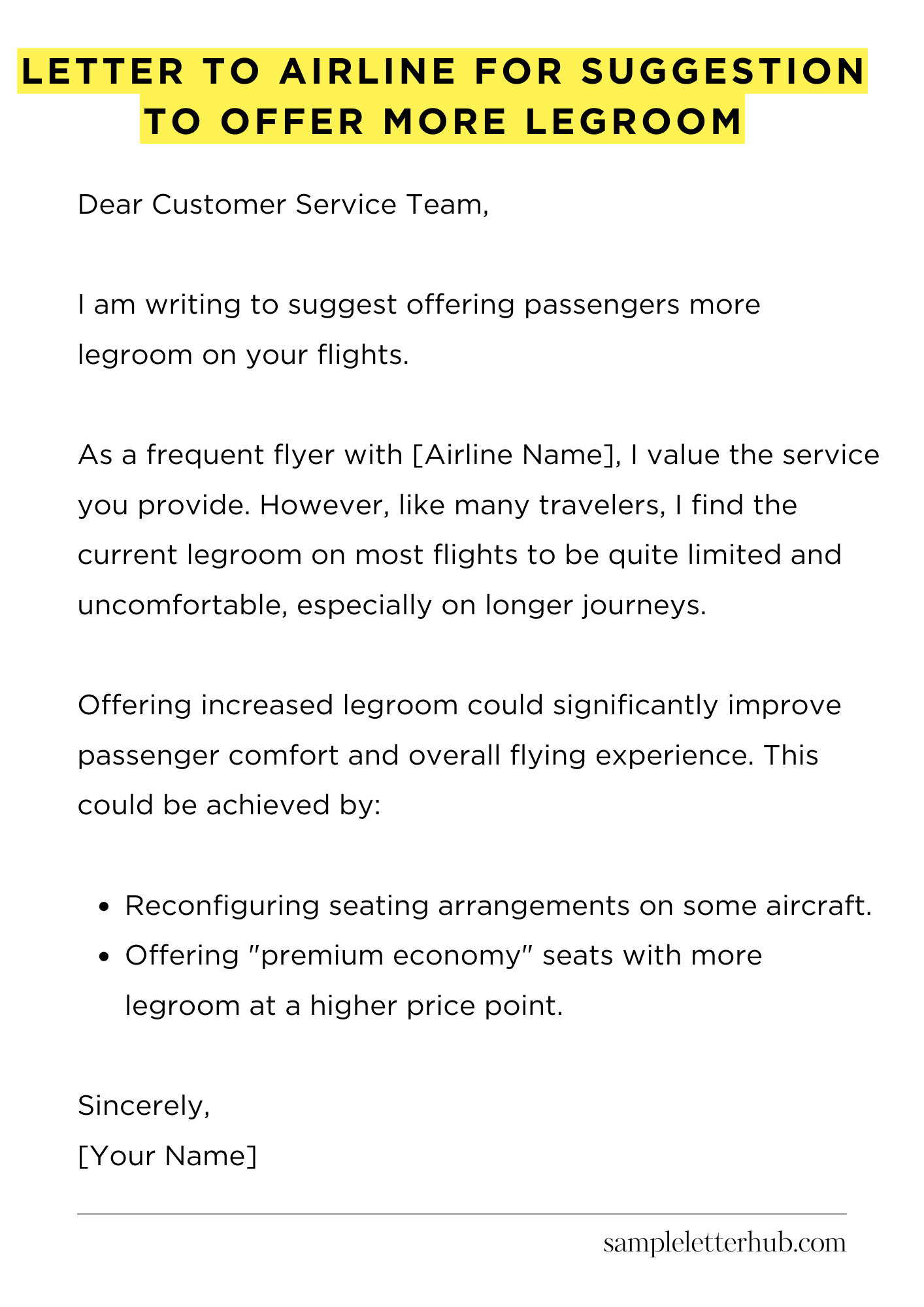 Letter To Airline For Suggestion To Offer More Legroom