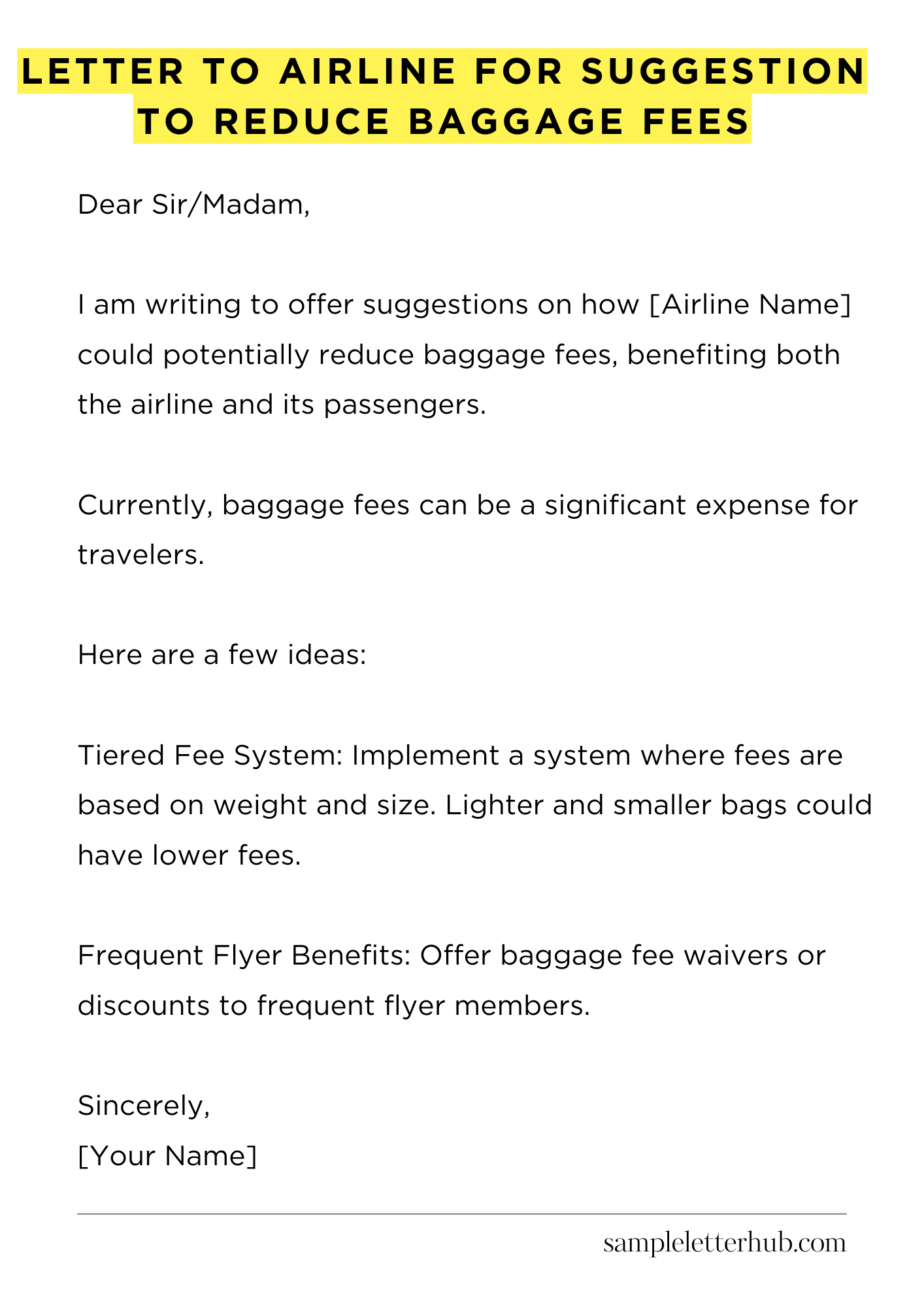Letter To Airline For Suggestion To Reduce Baggage Fees