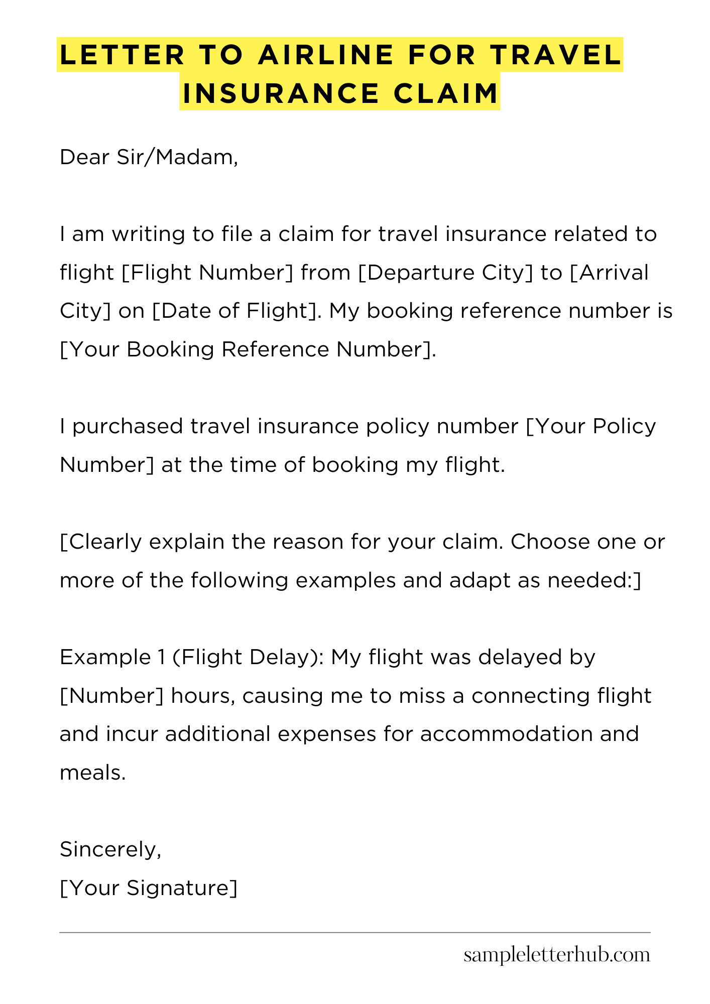 Letter To Airline For Travel Insurance Claim