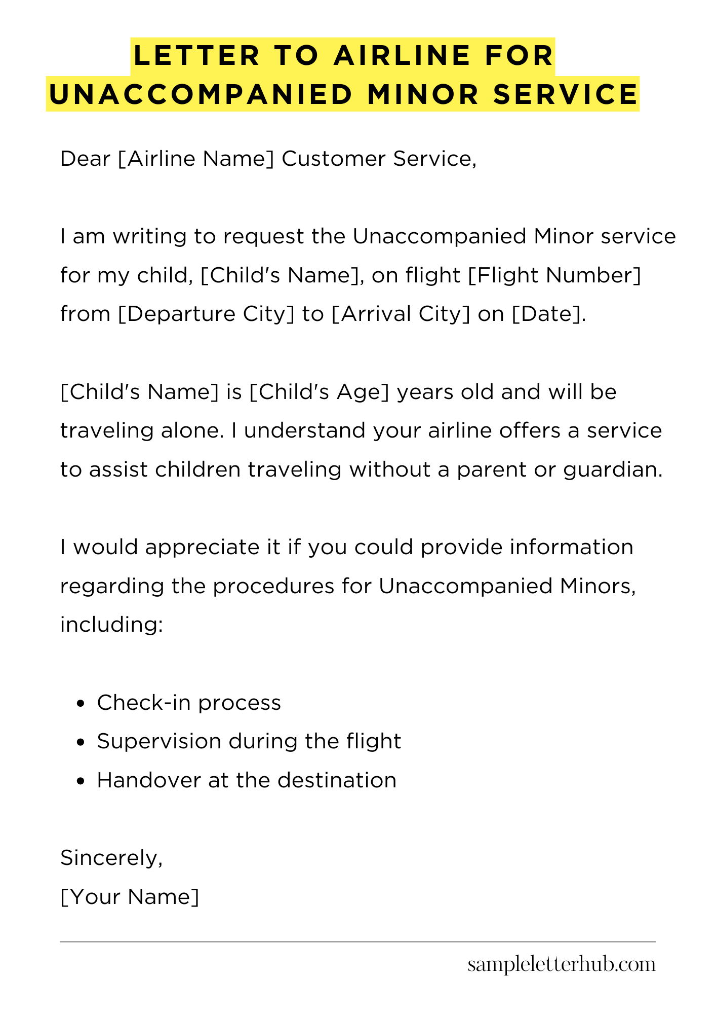 Letter To Airline For Unaccompanied Minor Service