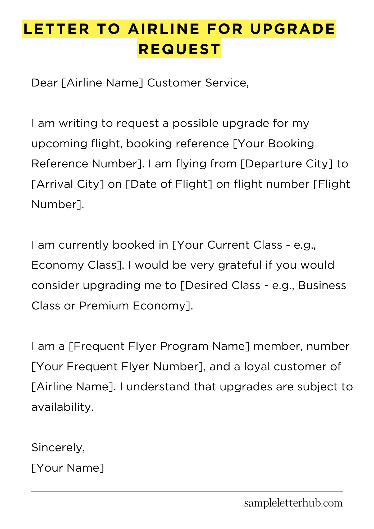 Letter To Airline For Upgrade Request