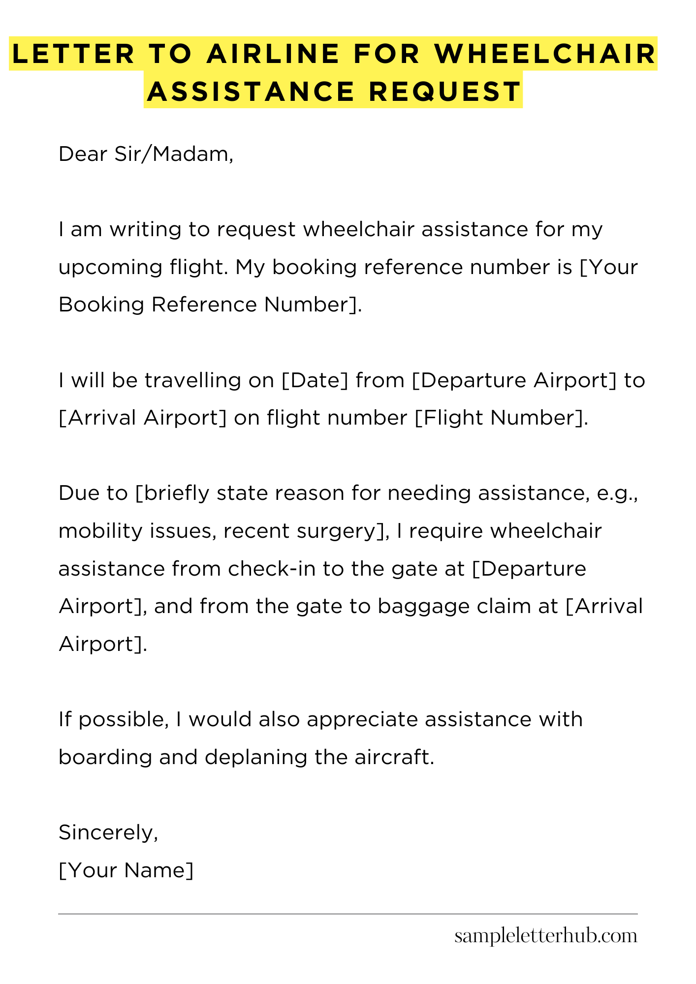 Letter To Airline For Wheelchair Assistance Request