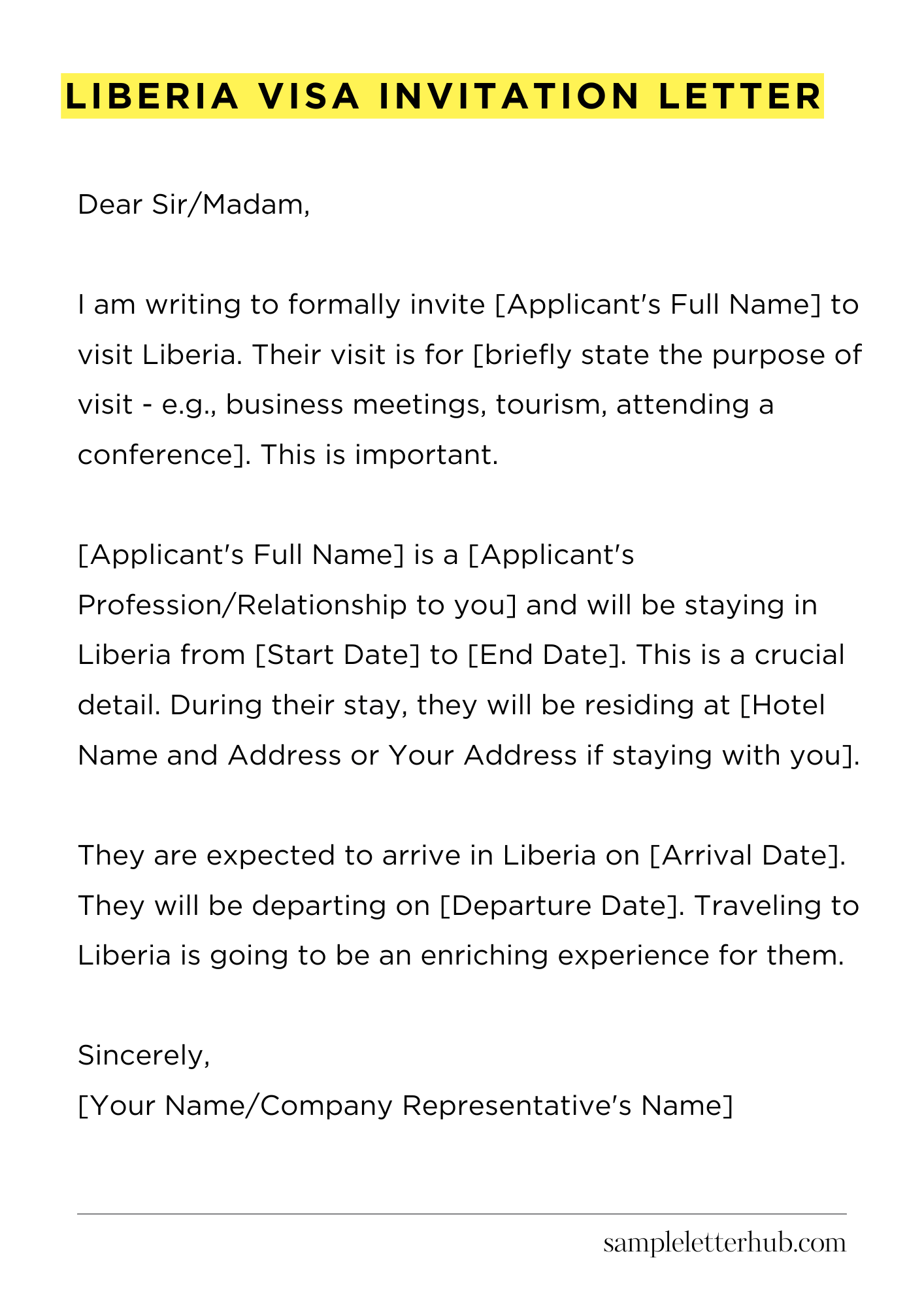 Liberia Visa Invitation Letter