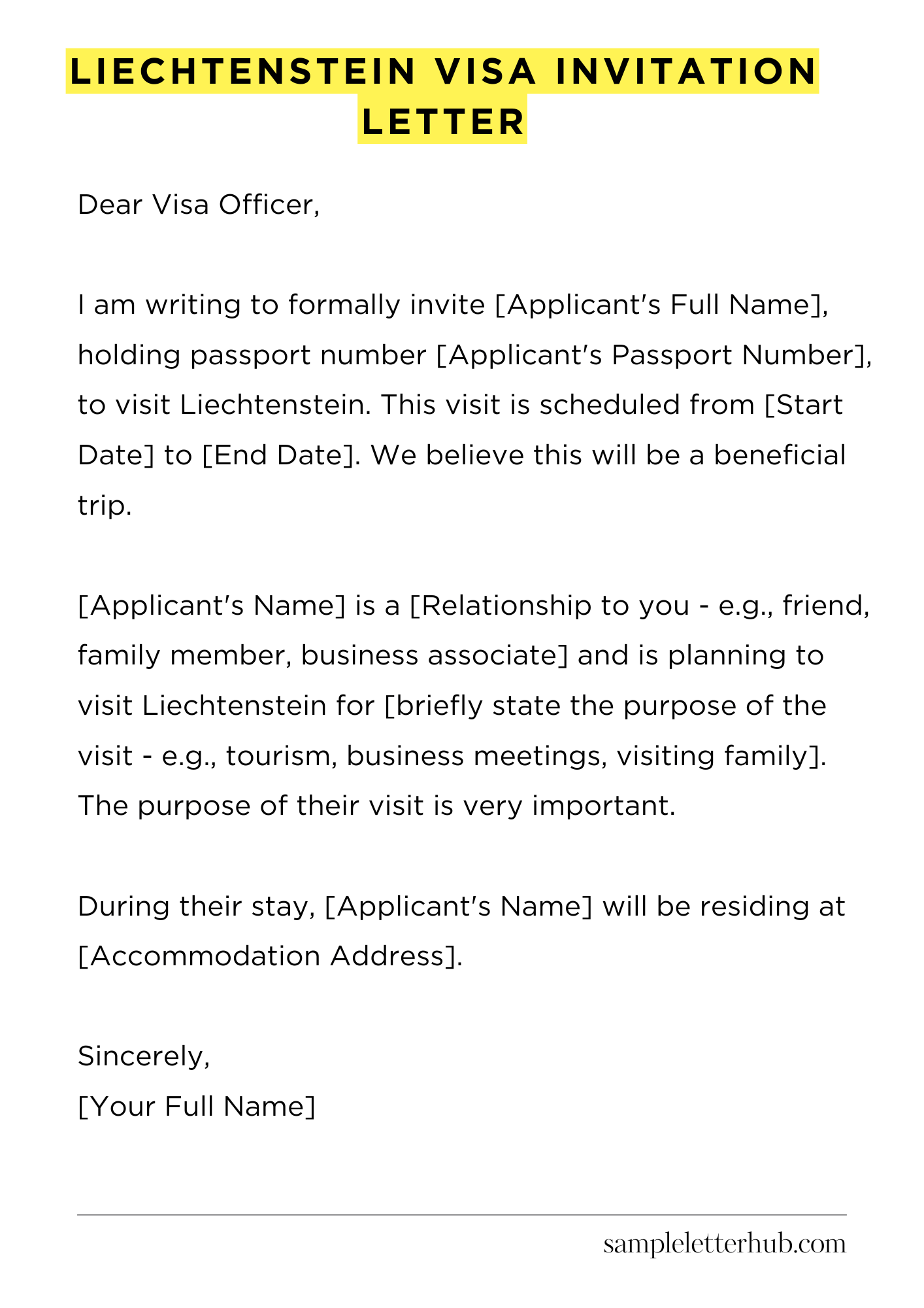 Liechtenstein Visa Invitation Letter