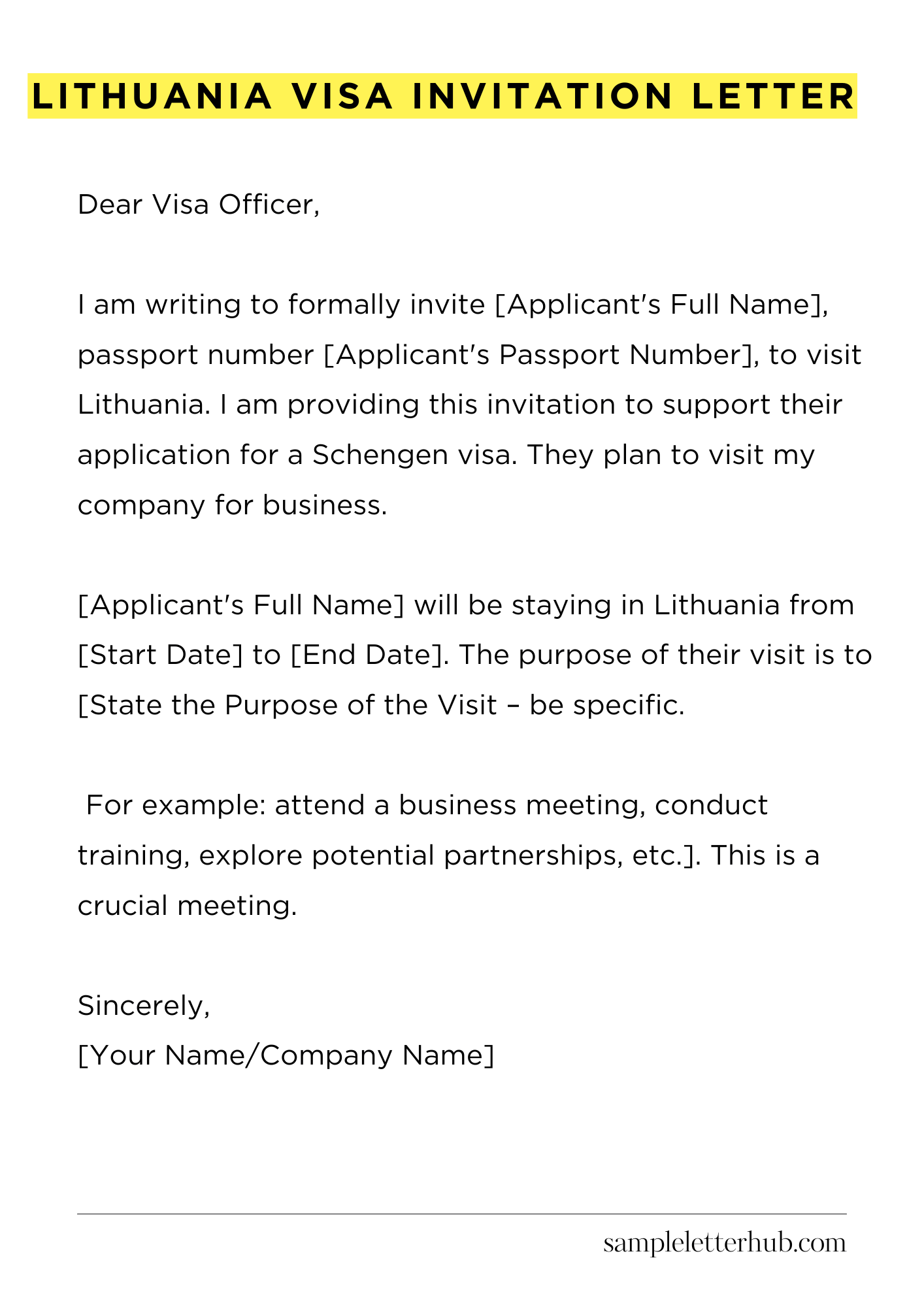 Lithuania Visa Invitation Letter