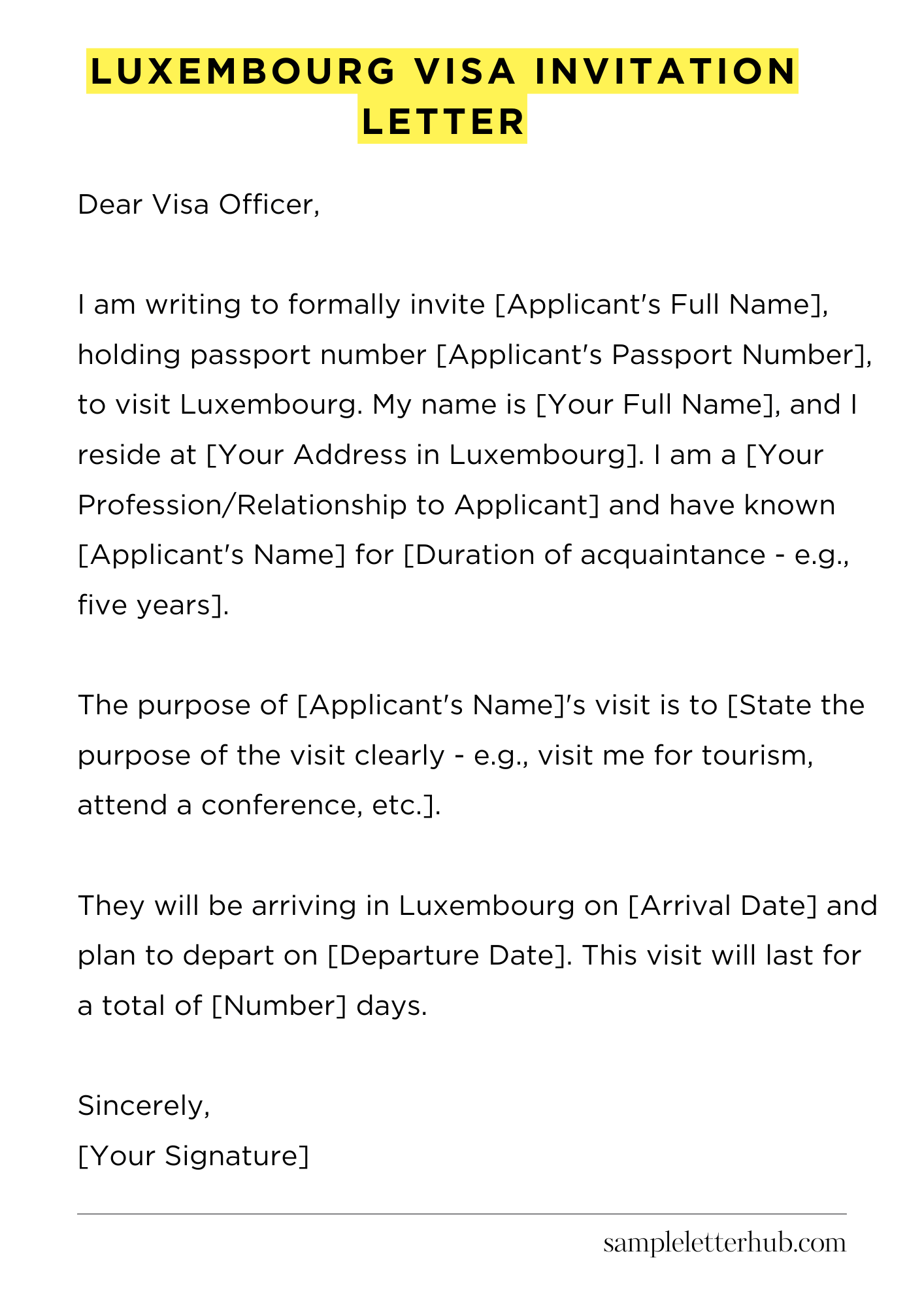 Luxembourg Visa Invitation Letter