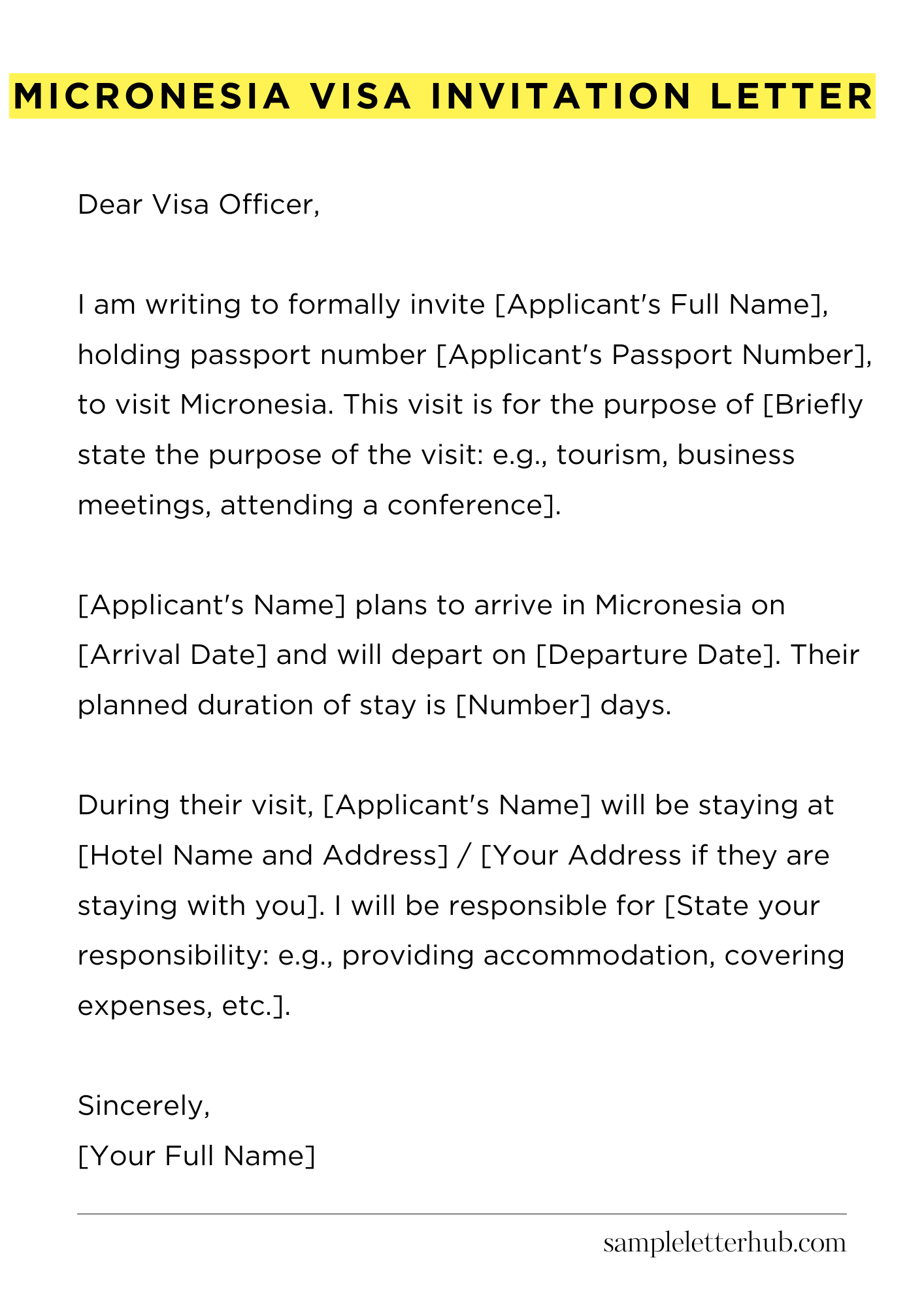 Micronesia Visa Invitation Letter