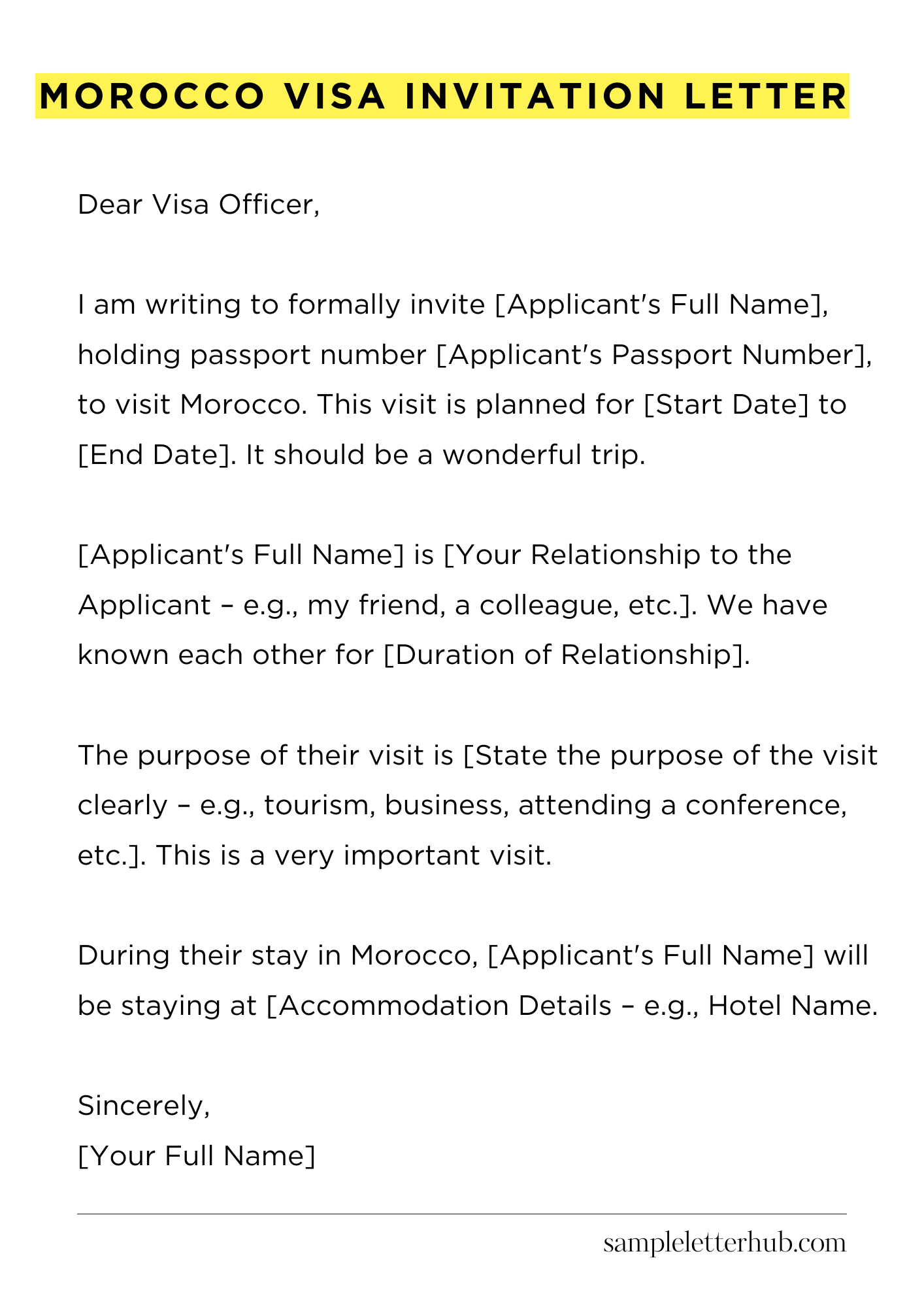 Morocco Visa Invitation Letter