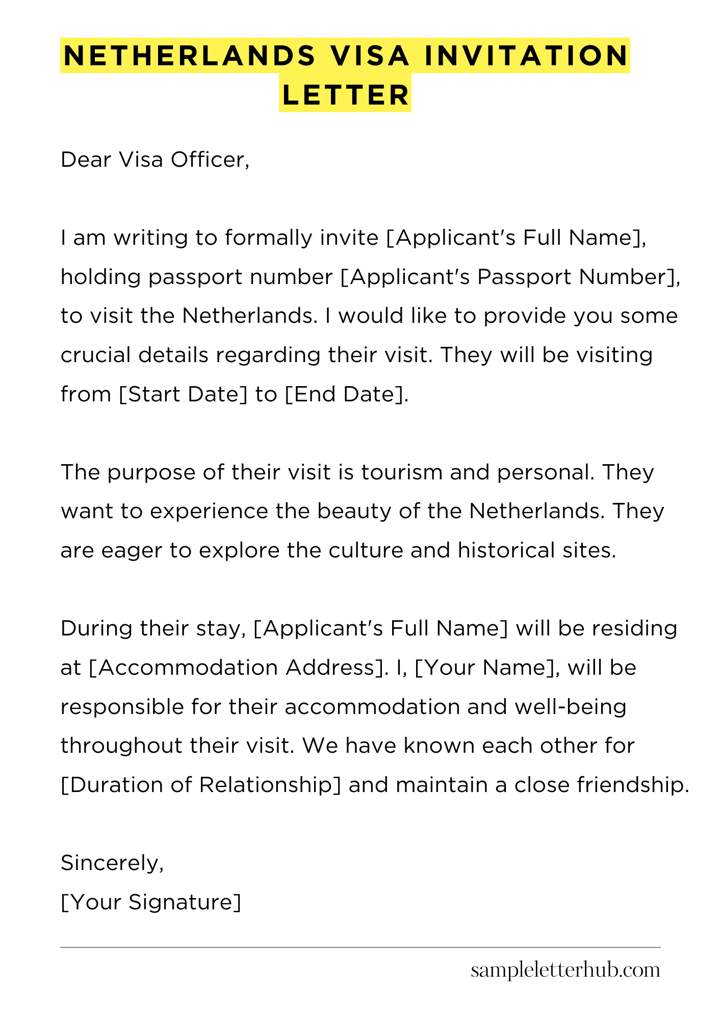 Netherlands Visa Invitation Letter