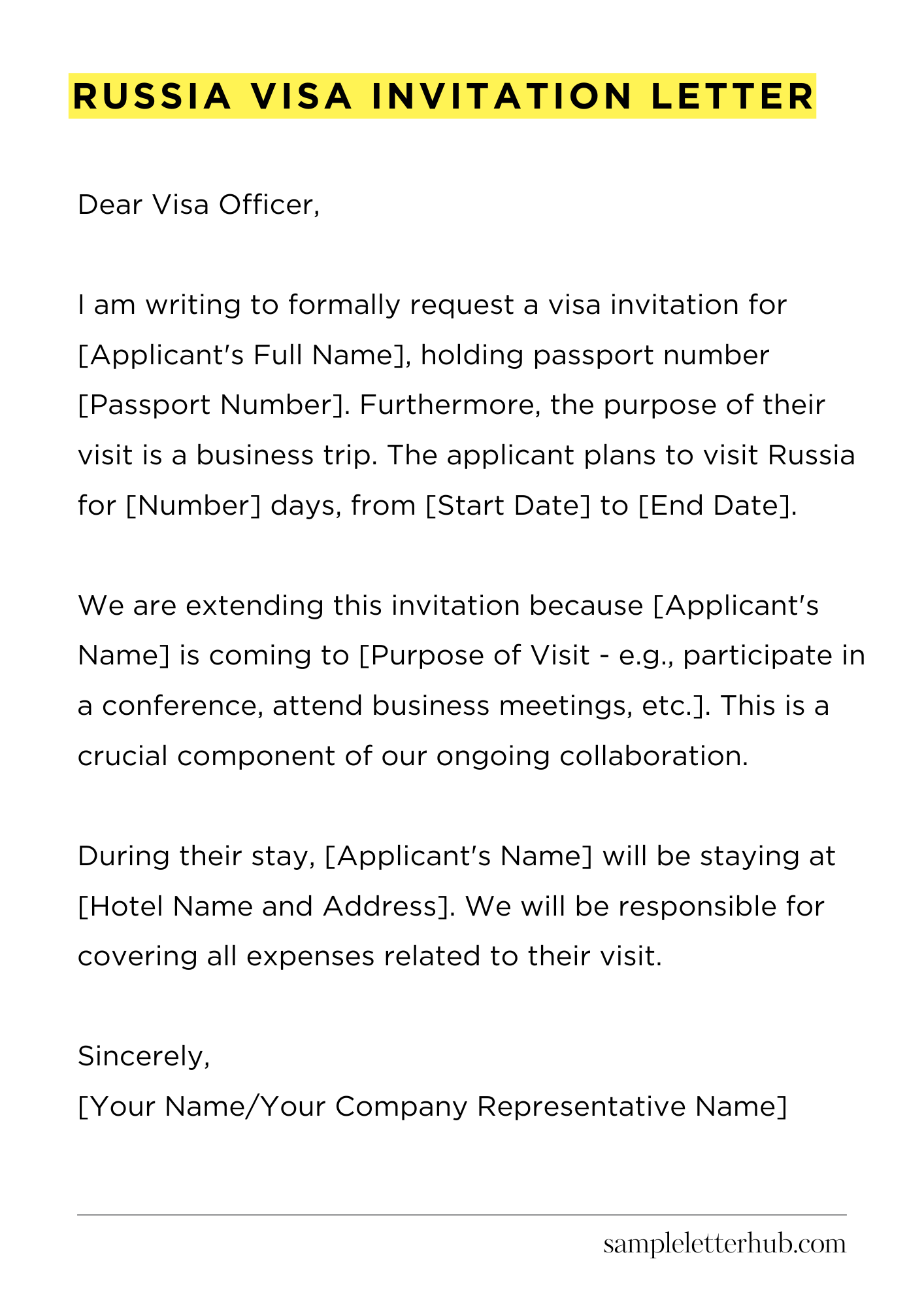 Russia Visa Invitation Letter
