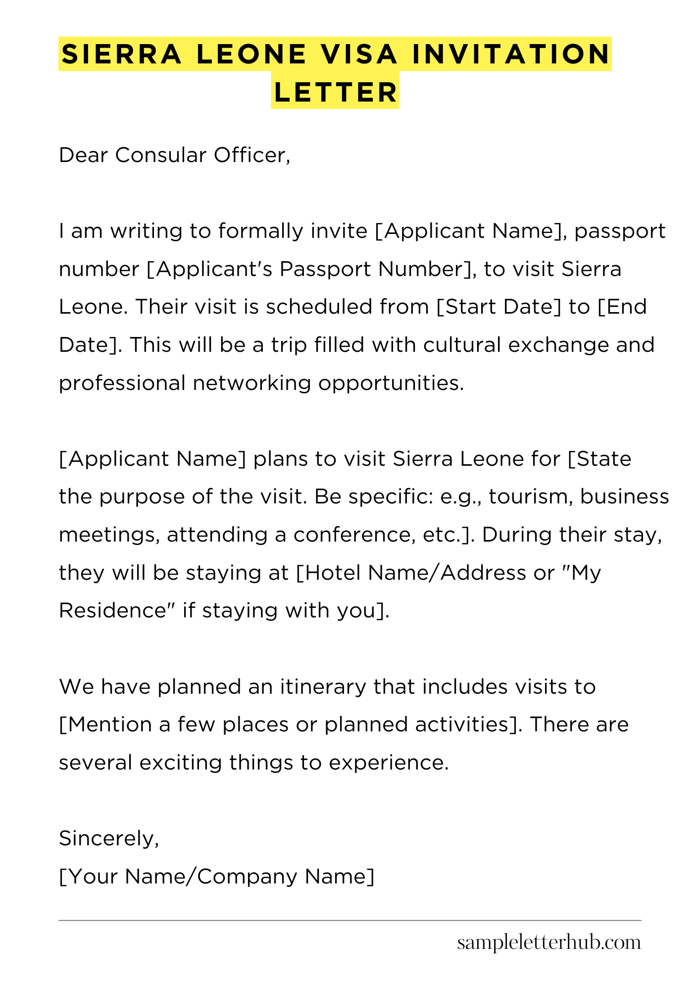 Sierra Leone Visa Invitation Letter