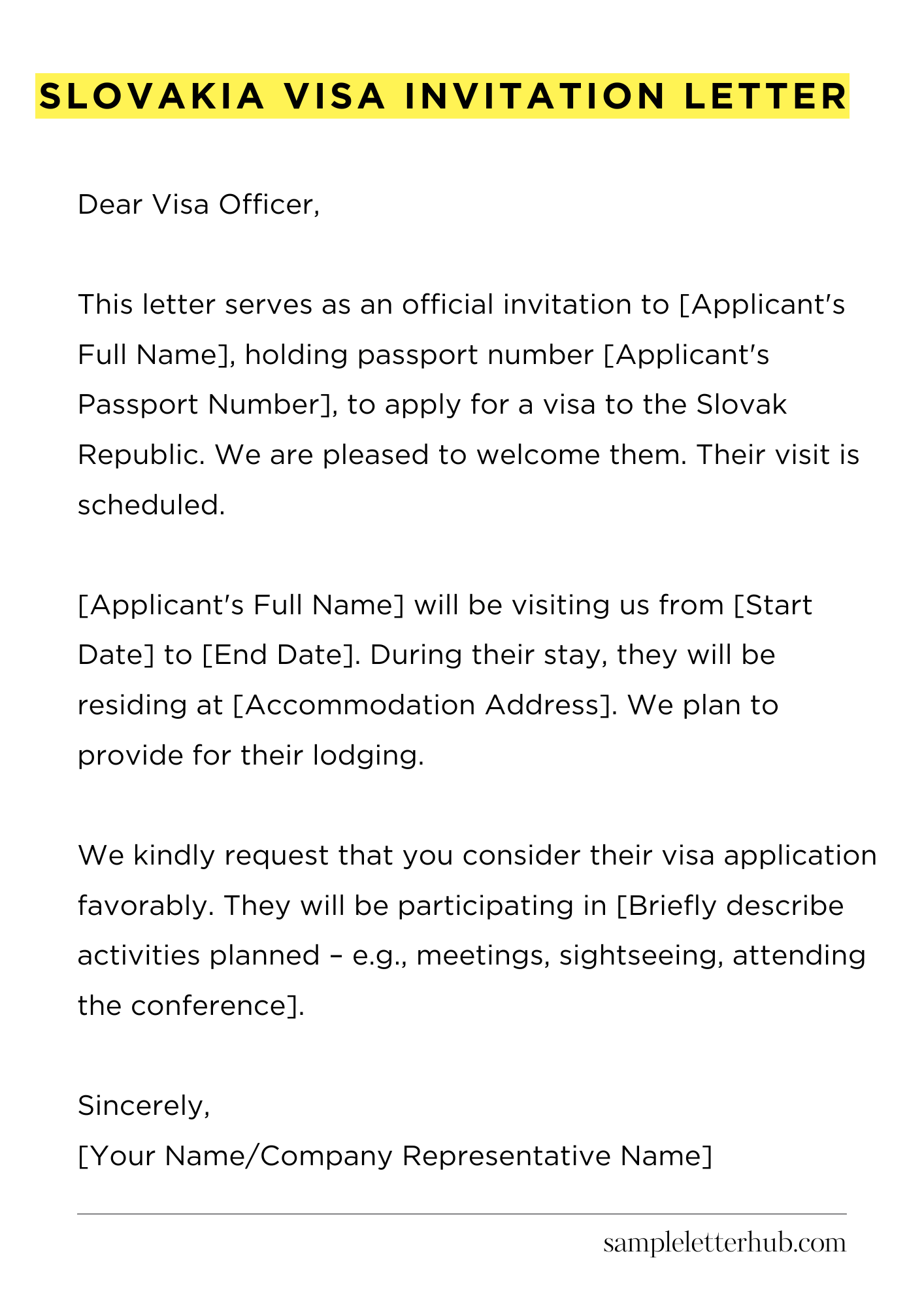 Slovakia Visa Invitation Letter