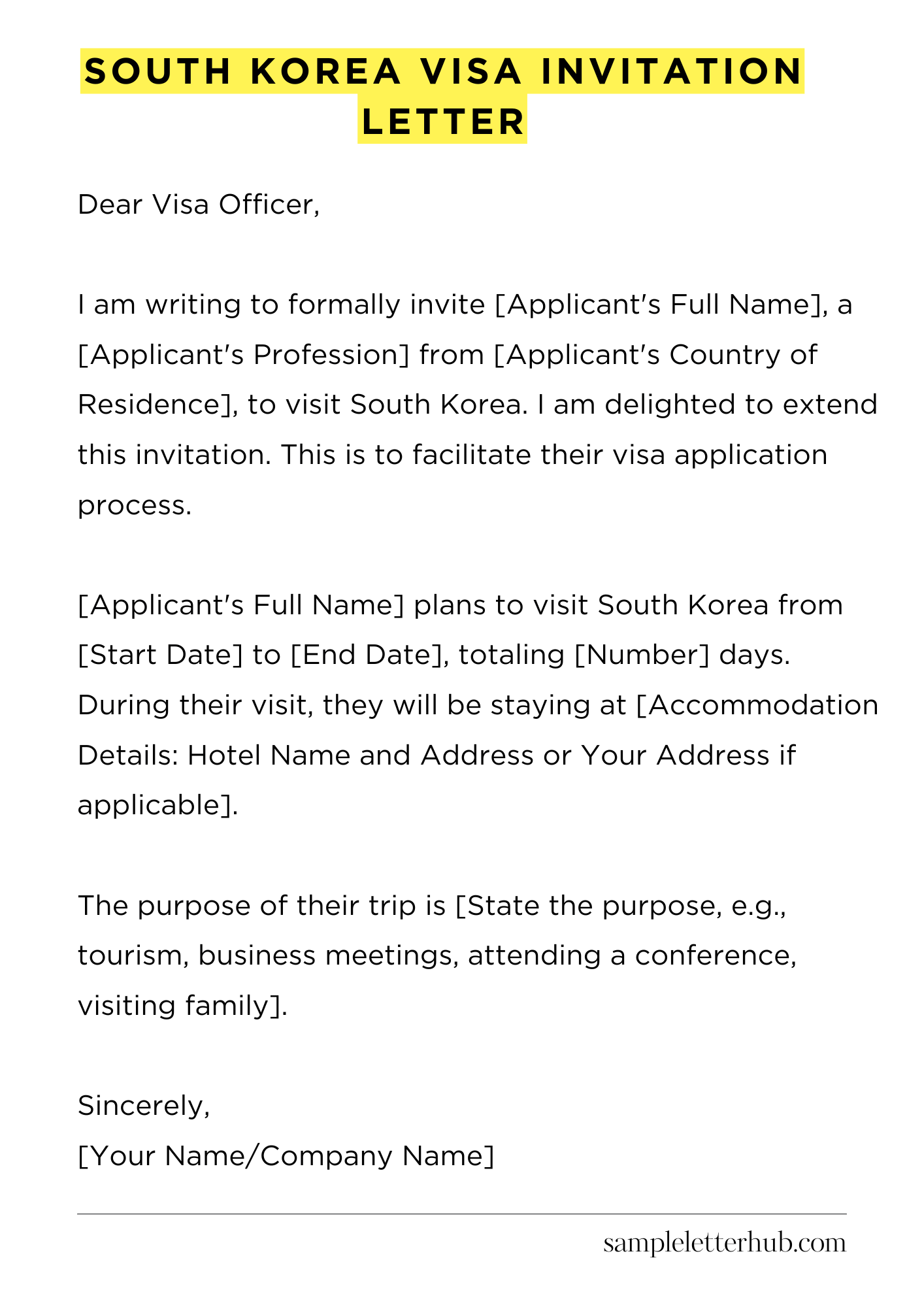 South Korea Visa Invitation Letter