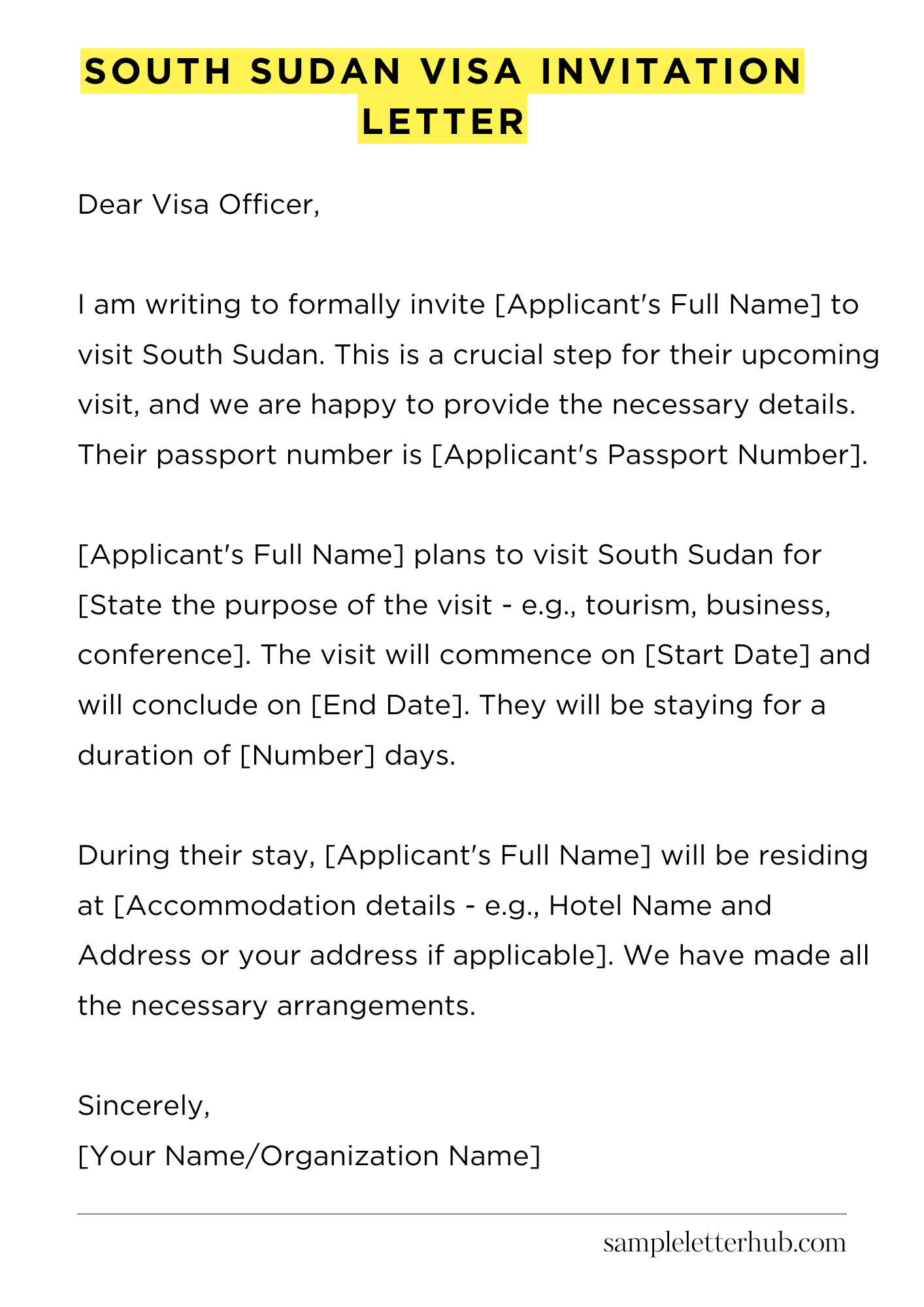 South Sudan Visa Invitation Letter