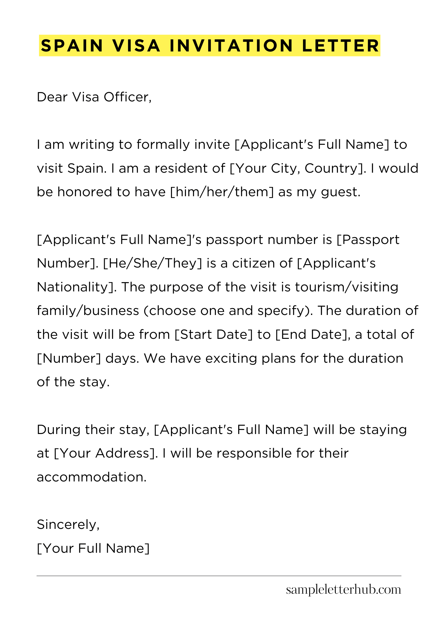 Spain Visa Invitation Letter