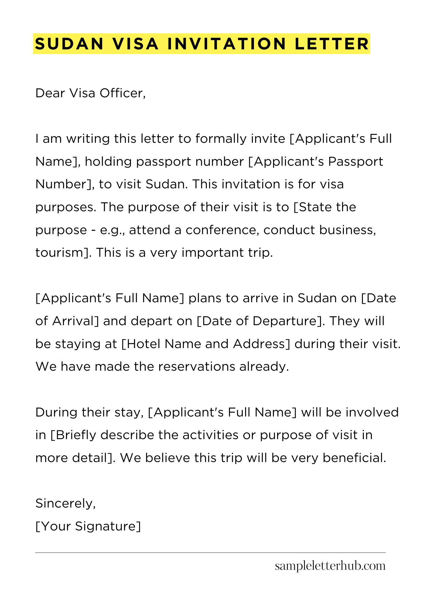 Sudan Visa Invitation Letter