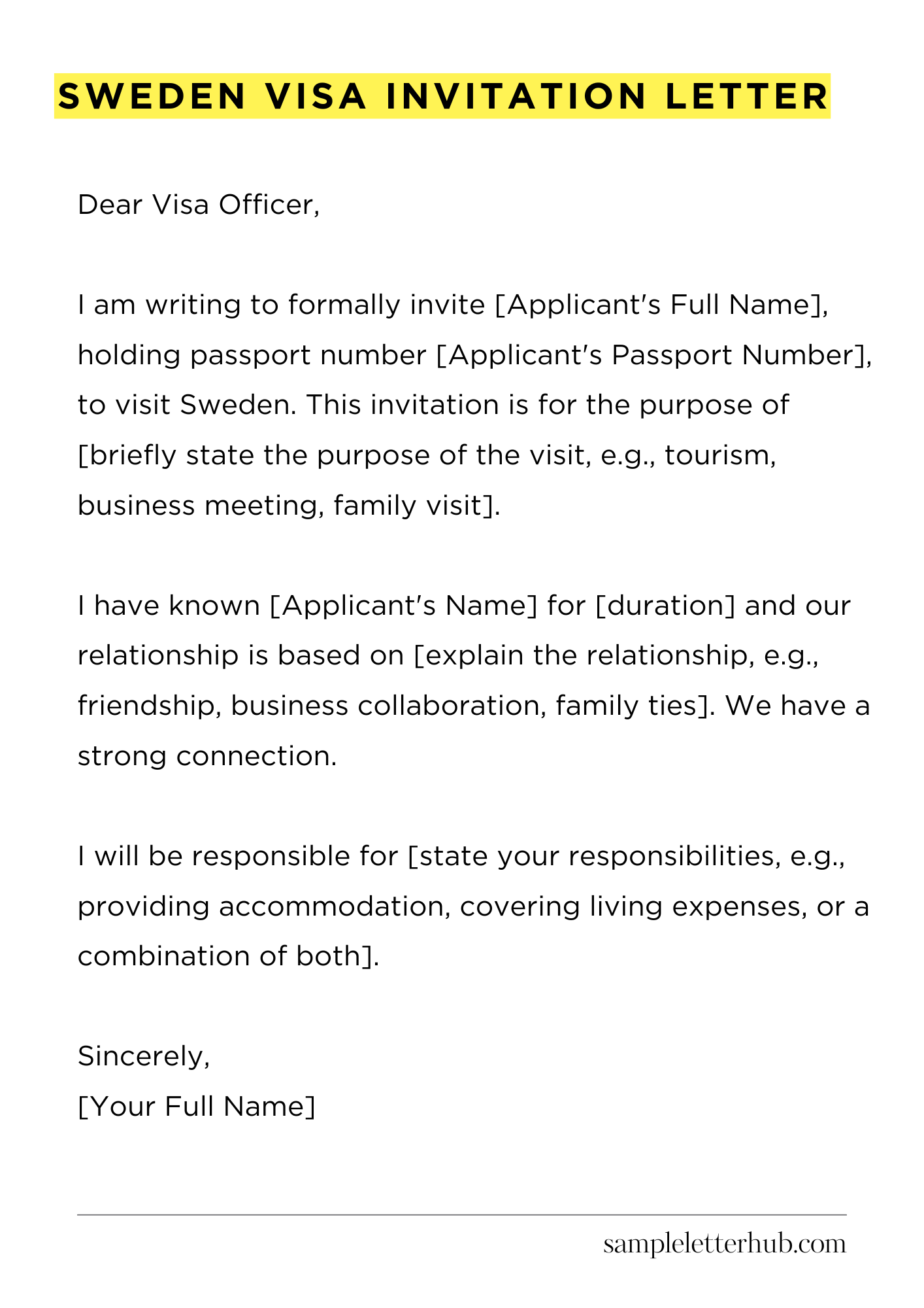 Sweden Visa Invitation Letter