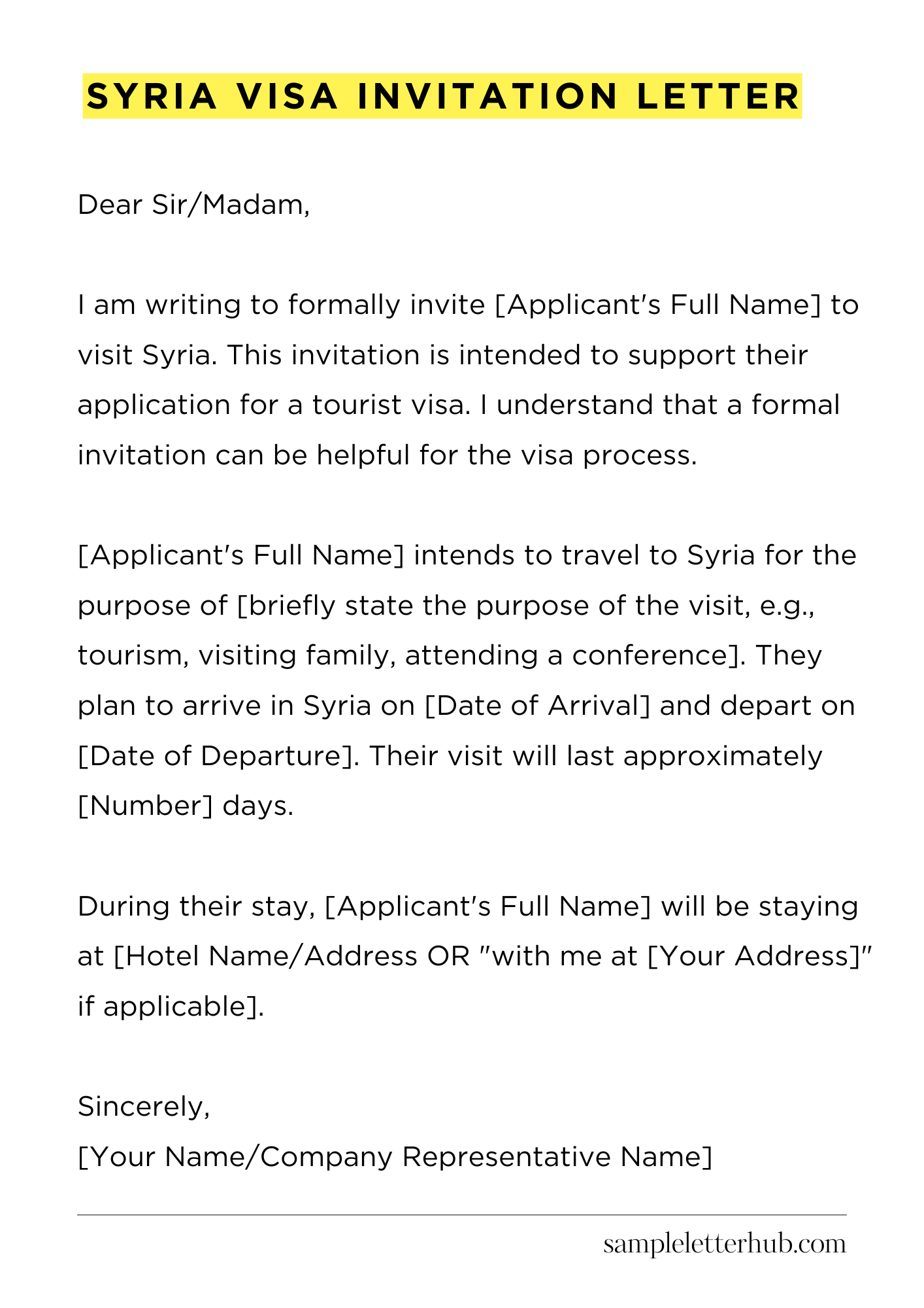 Syria Visa Invitation Letter