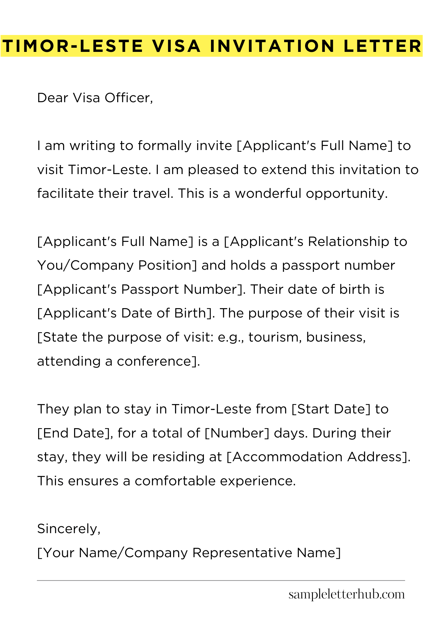Timor-Leste Visa Invitation Letter