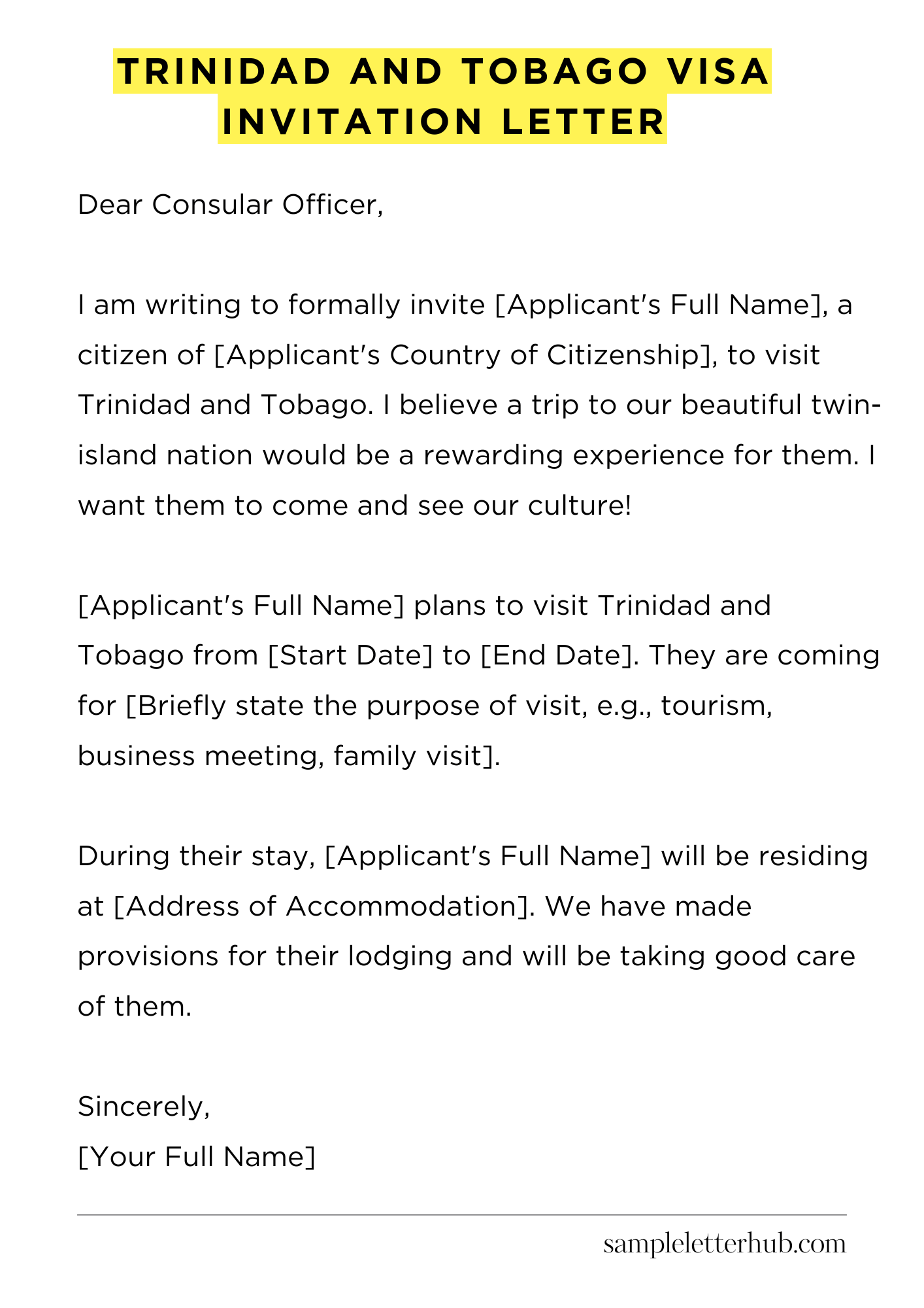 Trinidad and Tobago Visa Invitation Letter