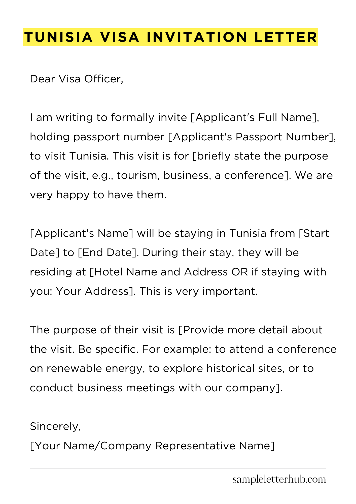 Tunisia Visa Invitation Letter