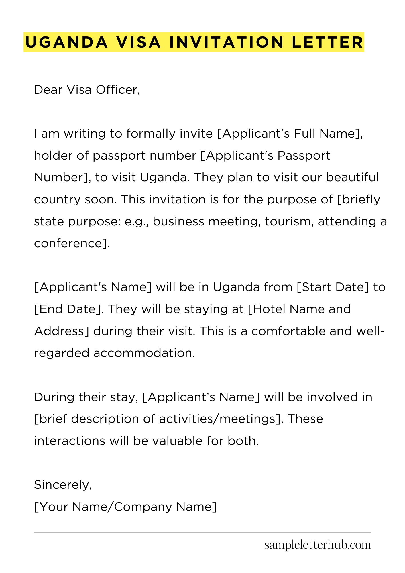 Uganda Visa Invitation Letter