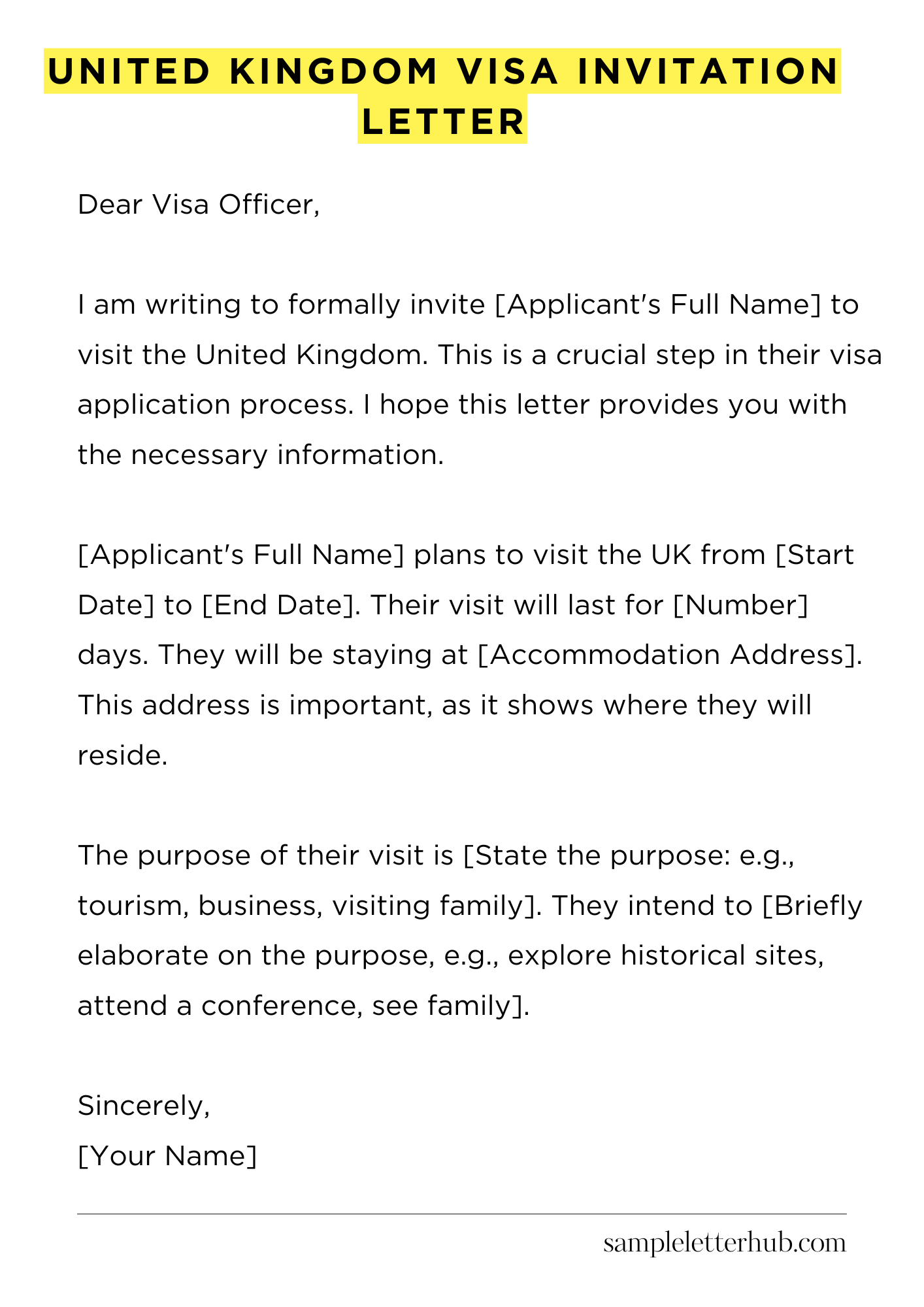 United Kingdom Visa Invitation Letter