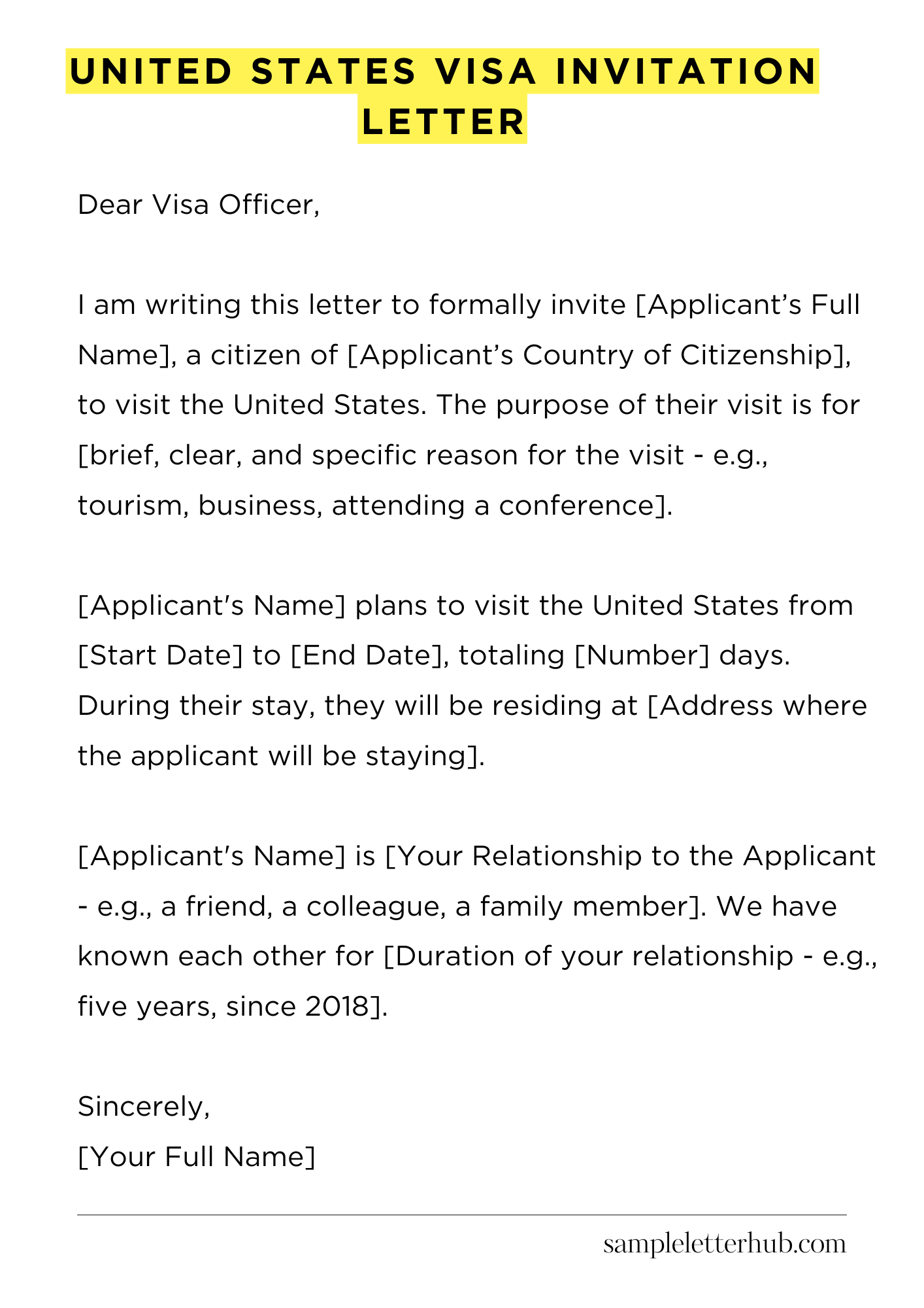 United States Visa Invitation Letter