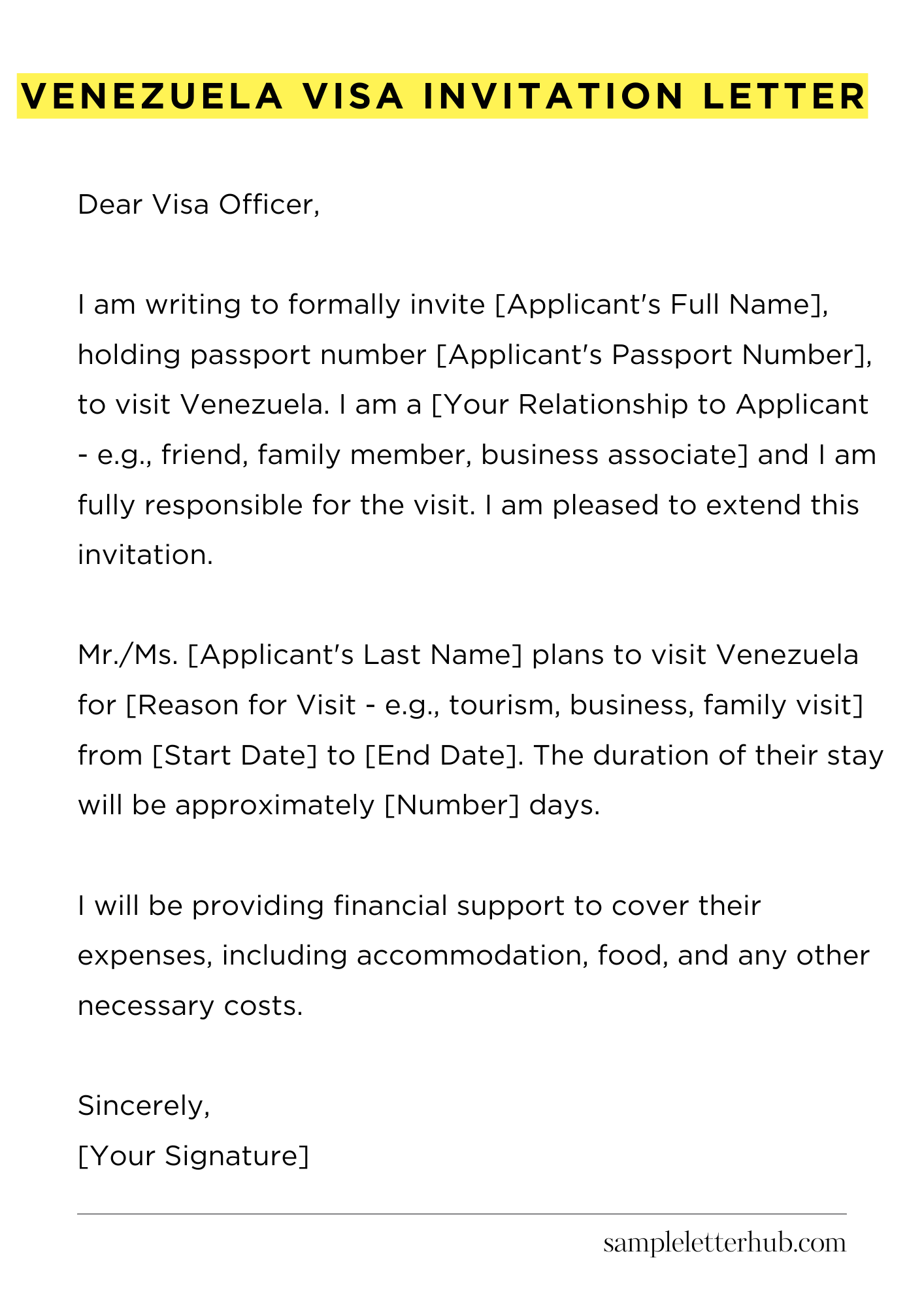 Venezuela Visa Invitation Letter