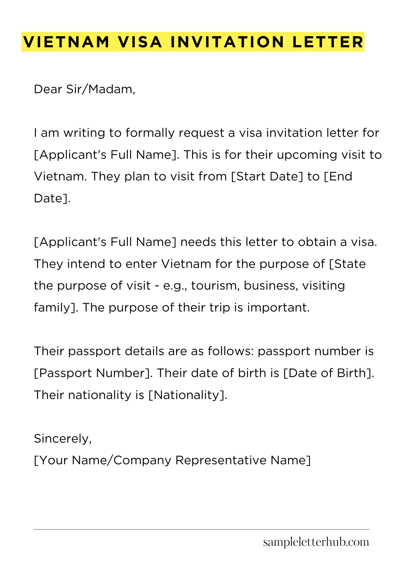 Vietnam Visa Invitation Letter