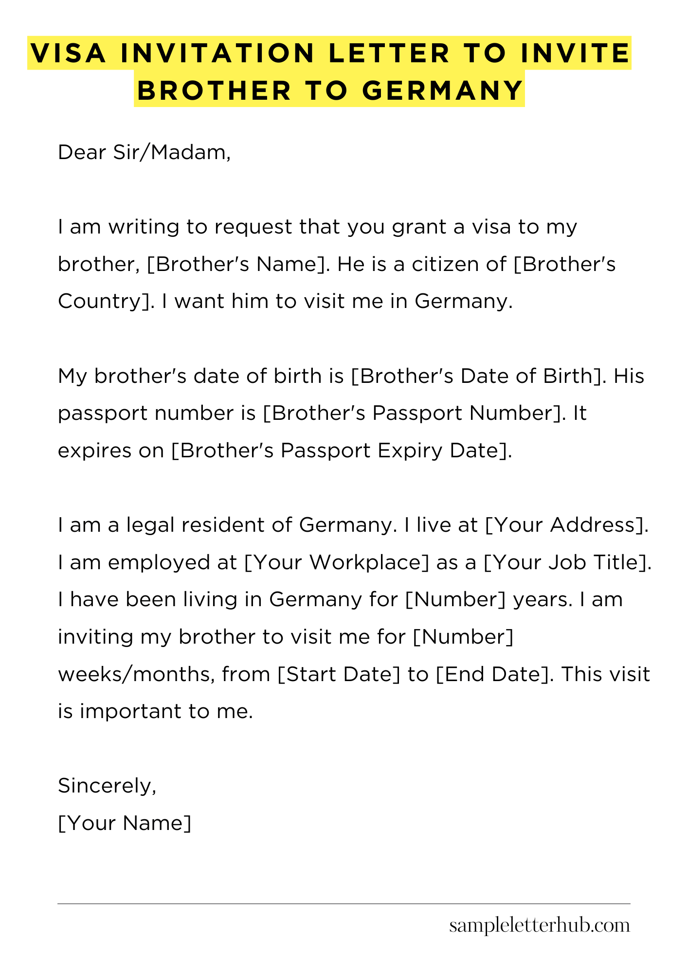 Visa Invitation Letter to Invite Brother to Germany