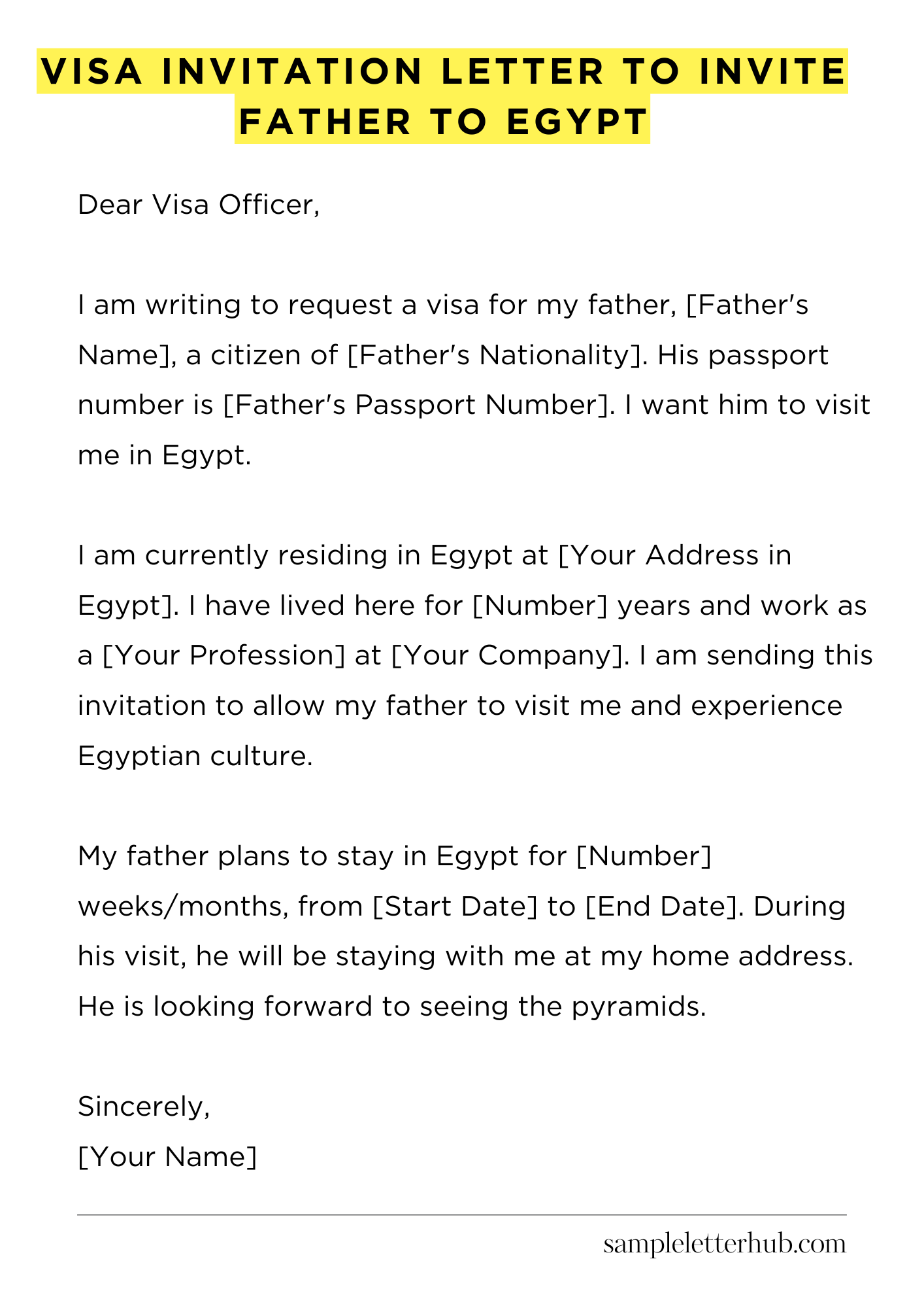 Visa Invitation Letter to Invite Father to Egypt