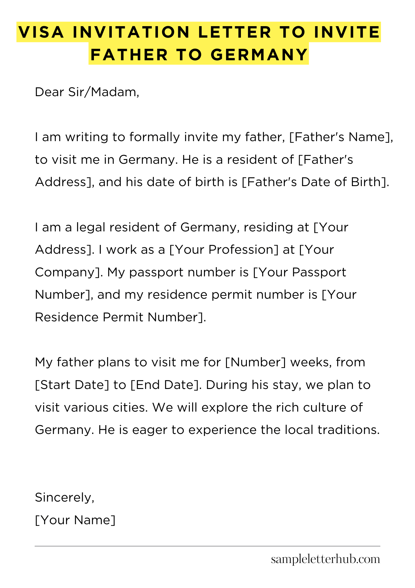 Visa Invitation Letter to Invite Father to Germany
