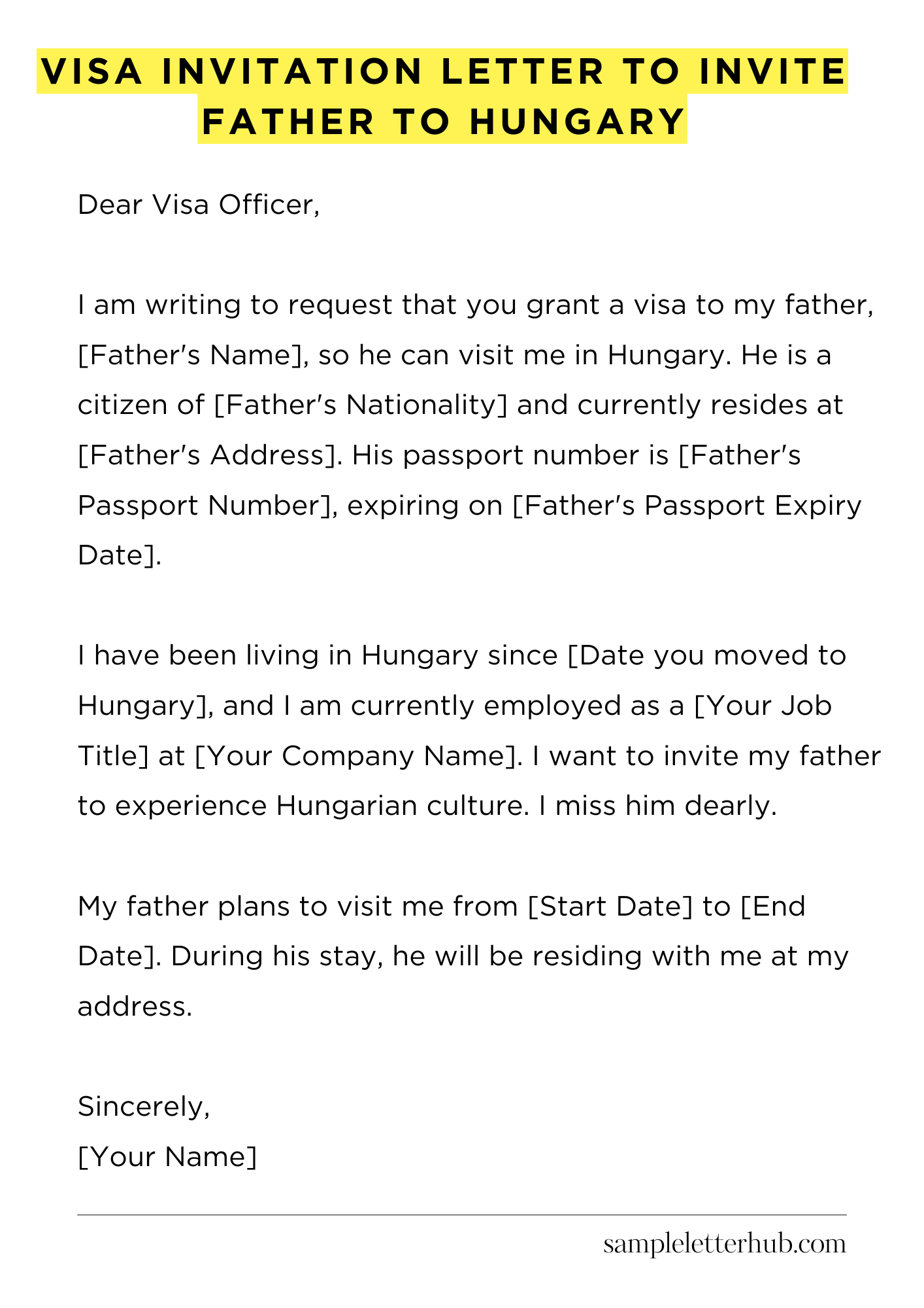 Visa Invitation Letter to Invite Father to Hungary