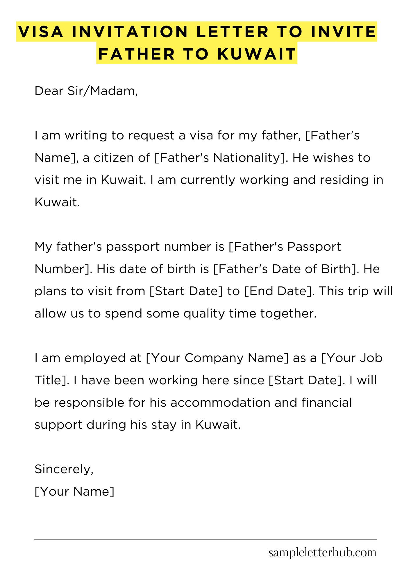 Visa Invitation Letter to Invite Father to Kuwait
