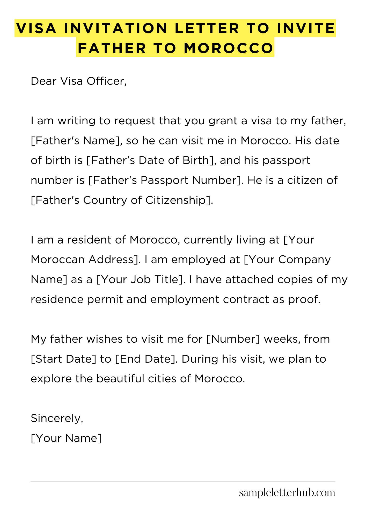 Visa Invitation Letter to Invite Father to Morocco