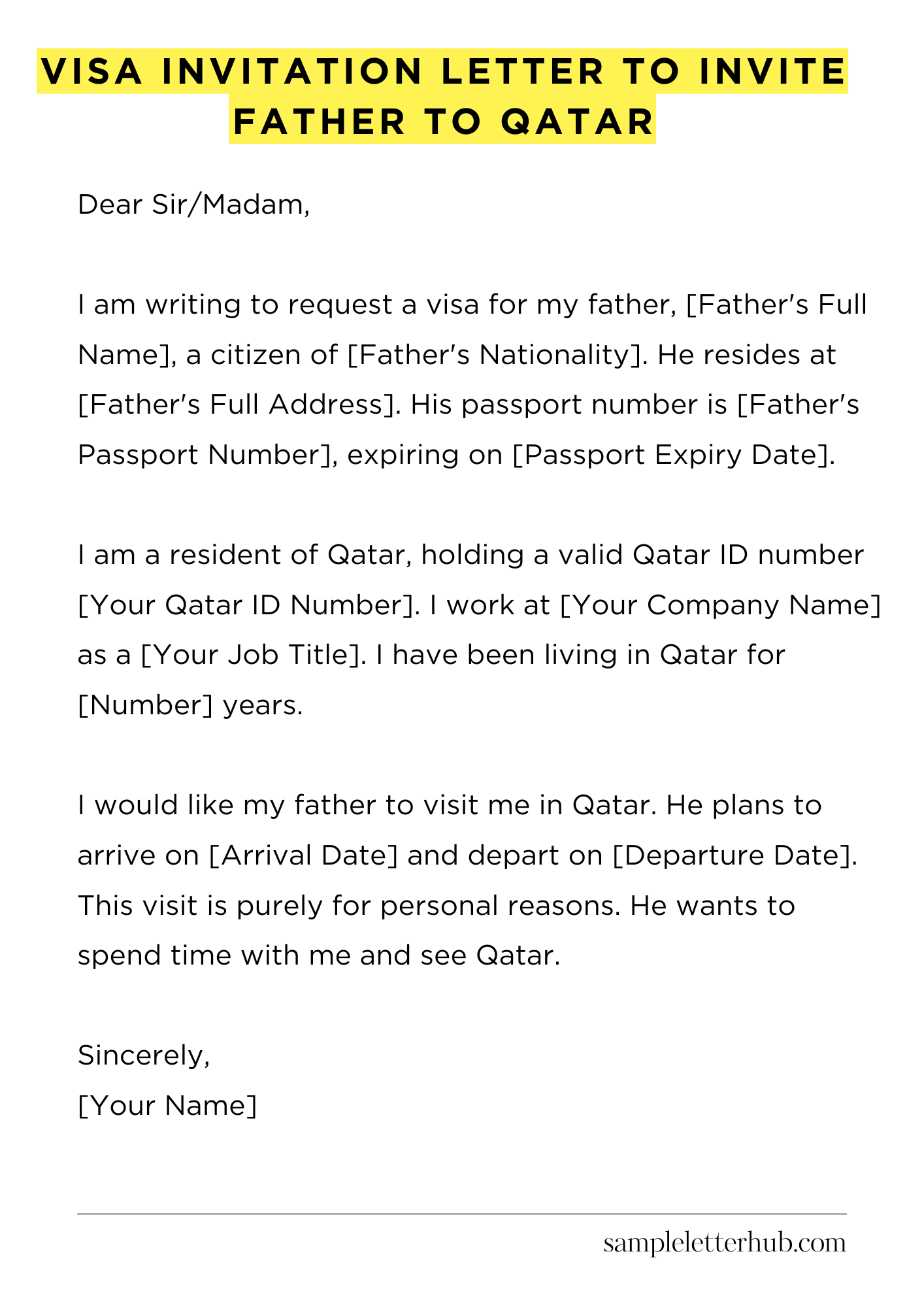 Visa Invitation Letter to Invite Father to Qatar