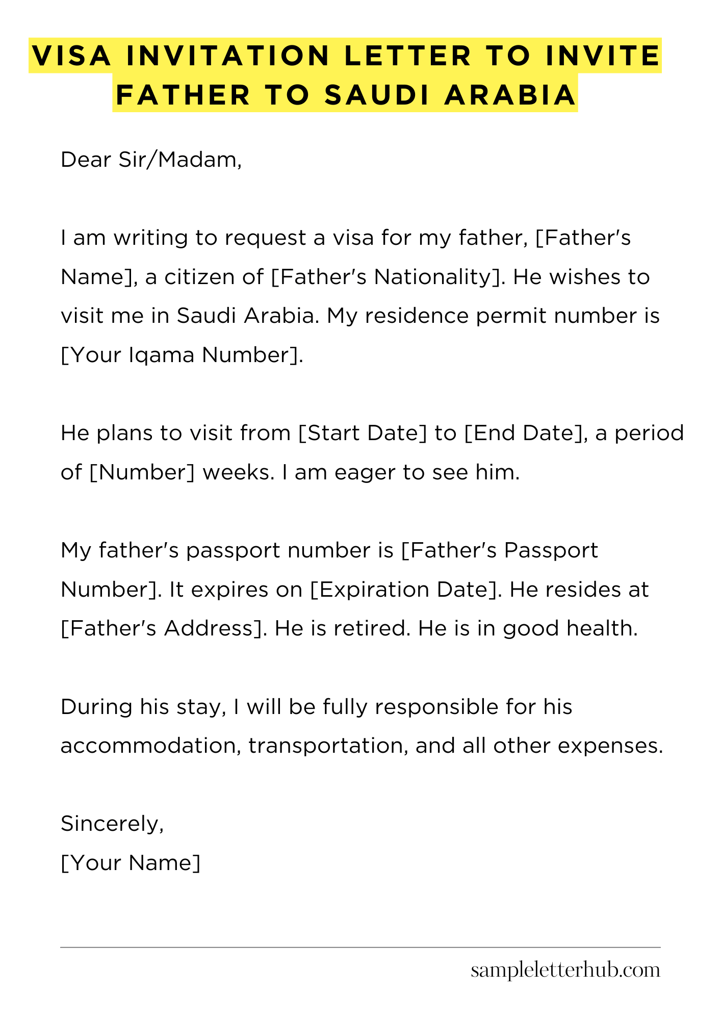 Visa Invitation Letter to Invite Father to Saudi Arabia
