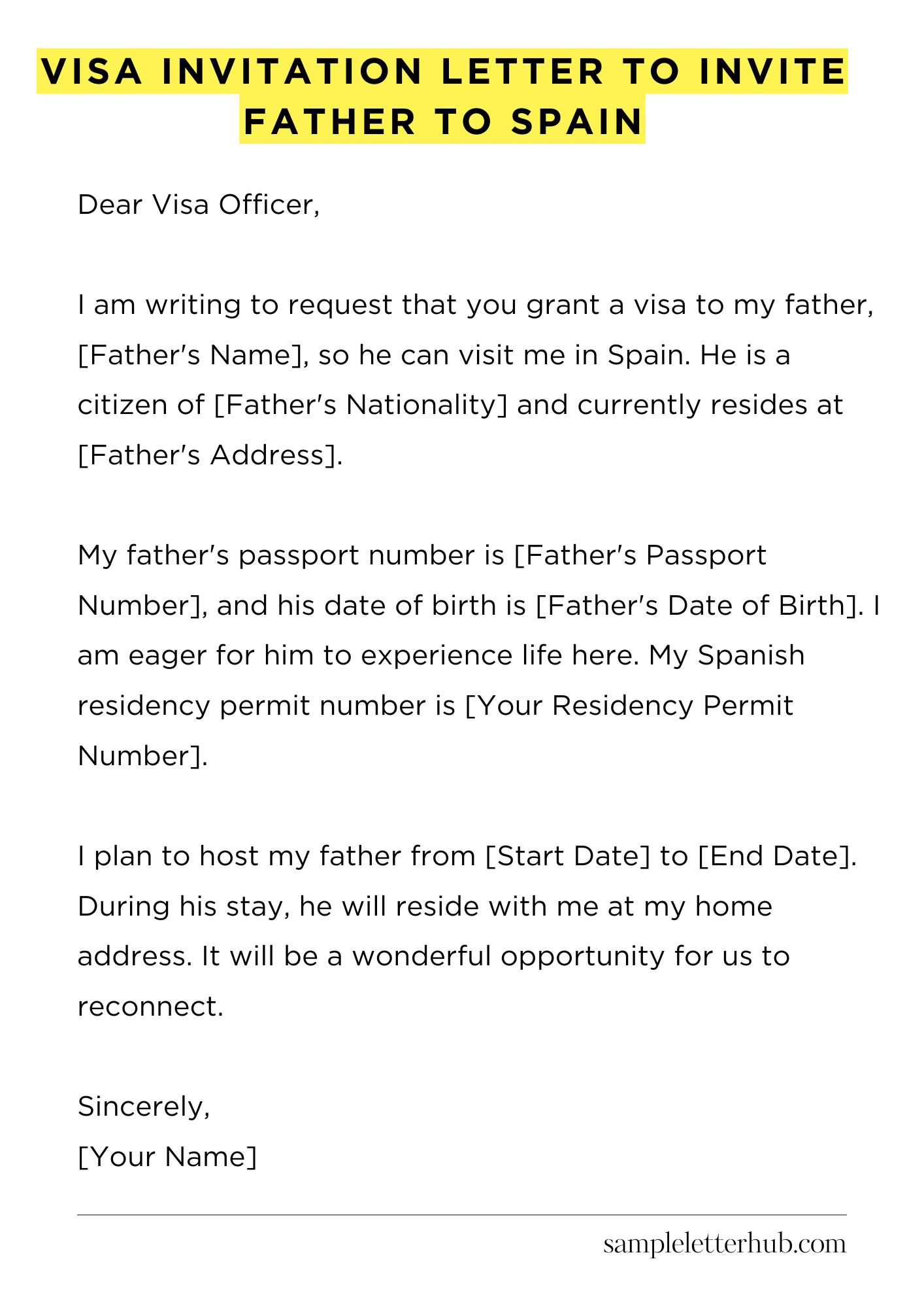Visa Invitation Letter to Invite Father to Spain