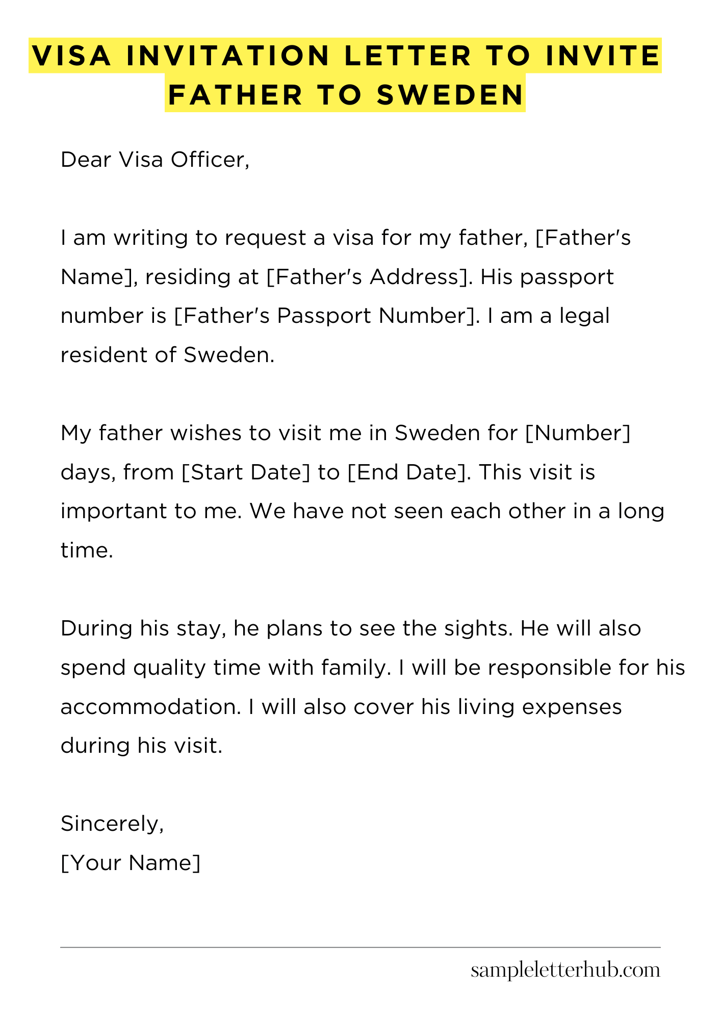Visa Invitation Letter to Invite Father to Sweden