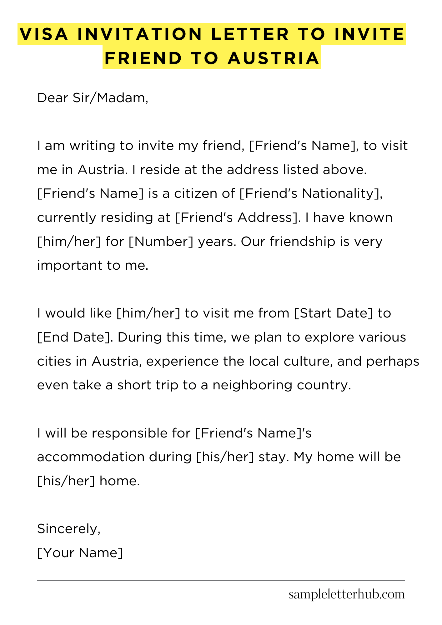 Visa Invitation Letter to Invite Friend to Austria