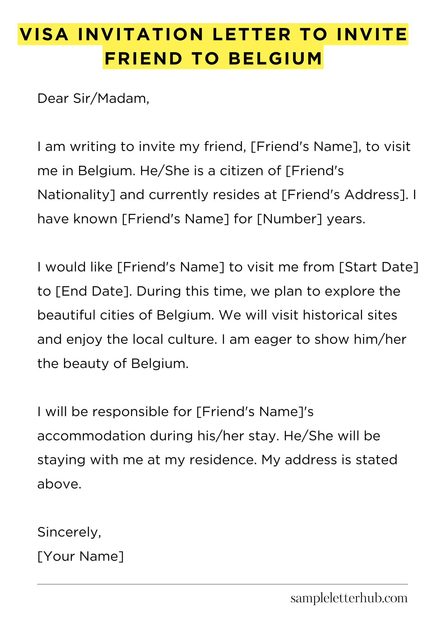 Visa Invitation Letter to Invite Friend to Belgium